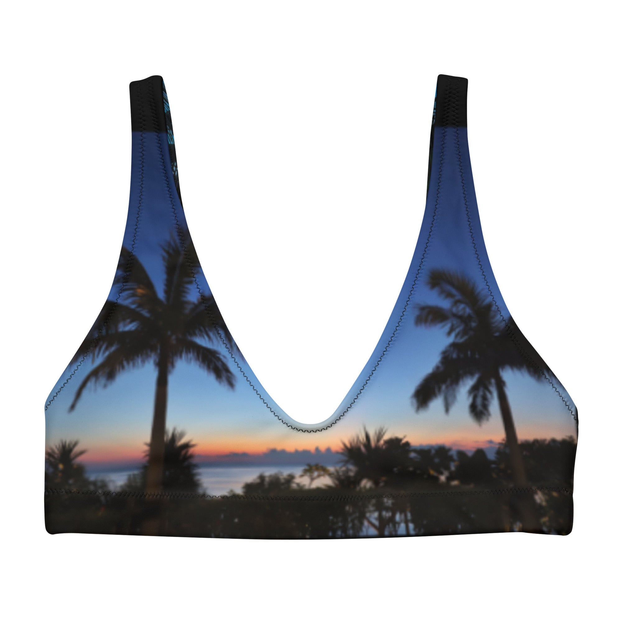 Rich Vibes South Beach Palm Tree Sunset Black - Recycled padded bikini top