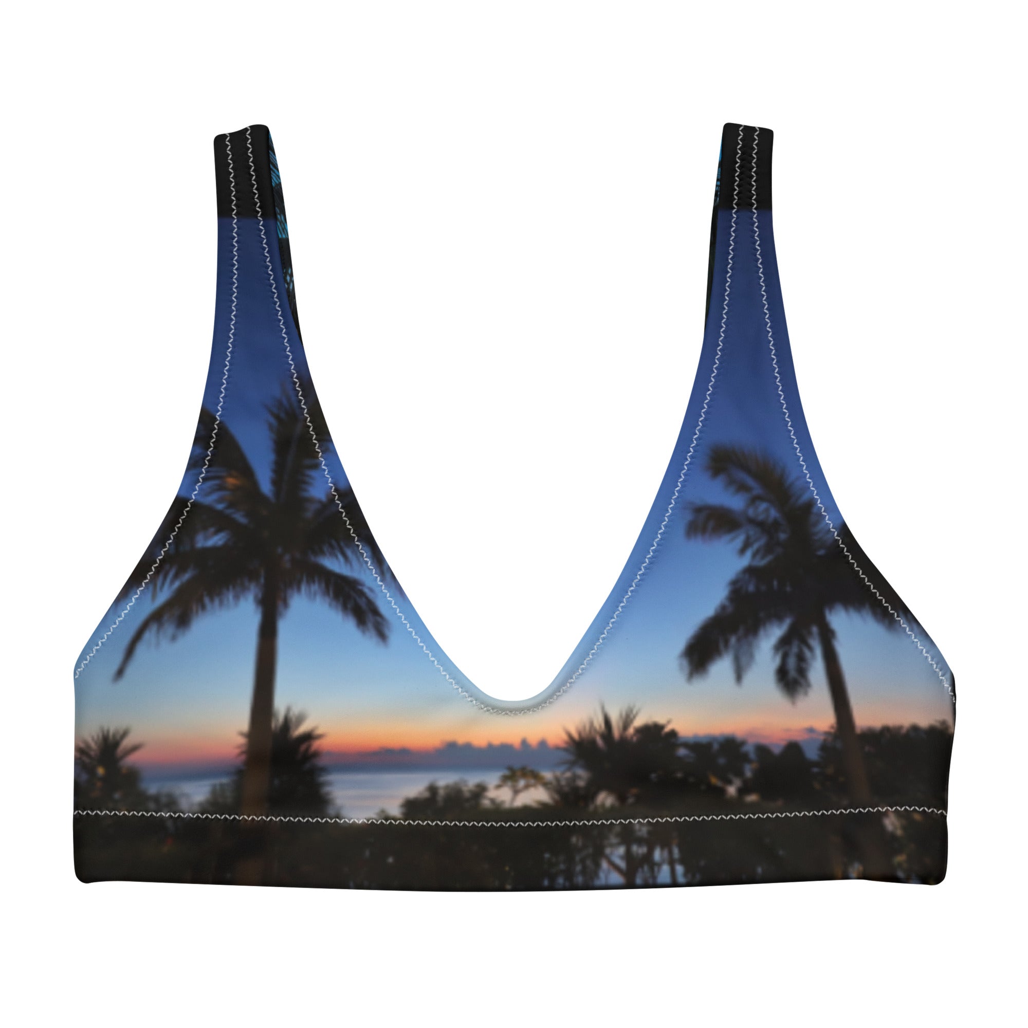 Rich Vibes South Beach Palm Tree Sunset Peach - Recycled padded bikini top