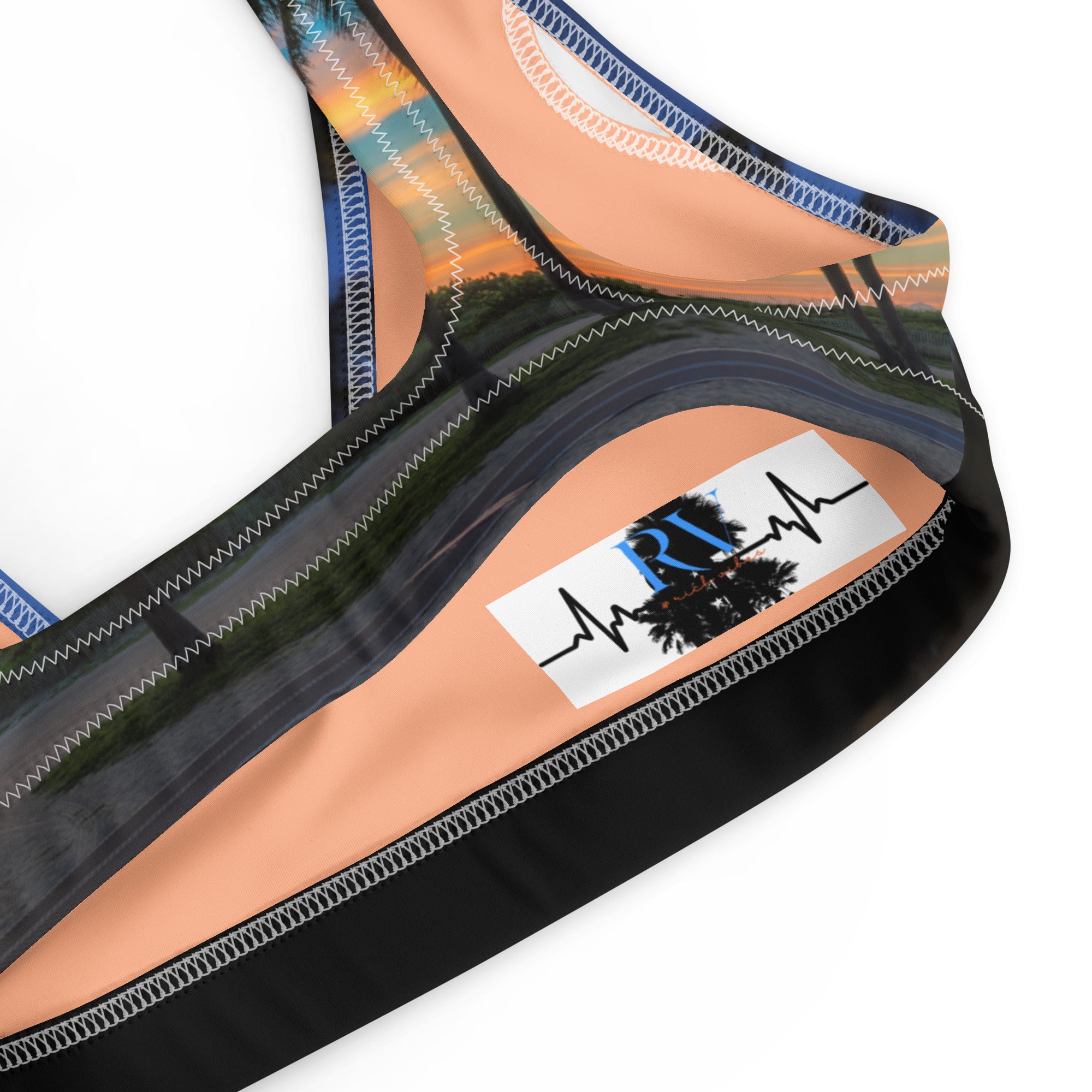 Rich Vibes South Beach Palm Tree Sunset Peach - Recycled padded bikini top