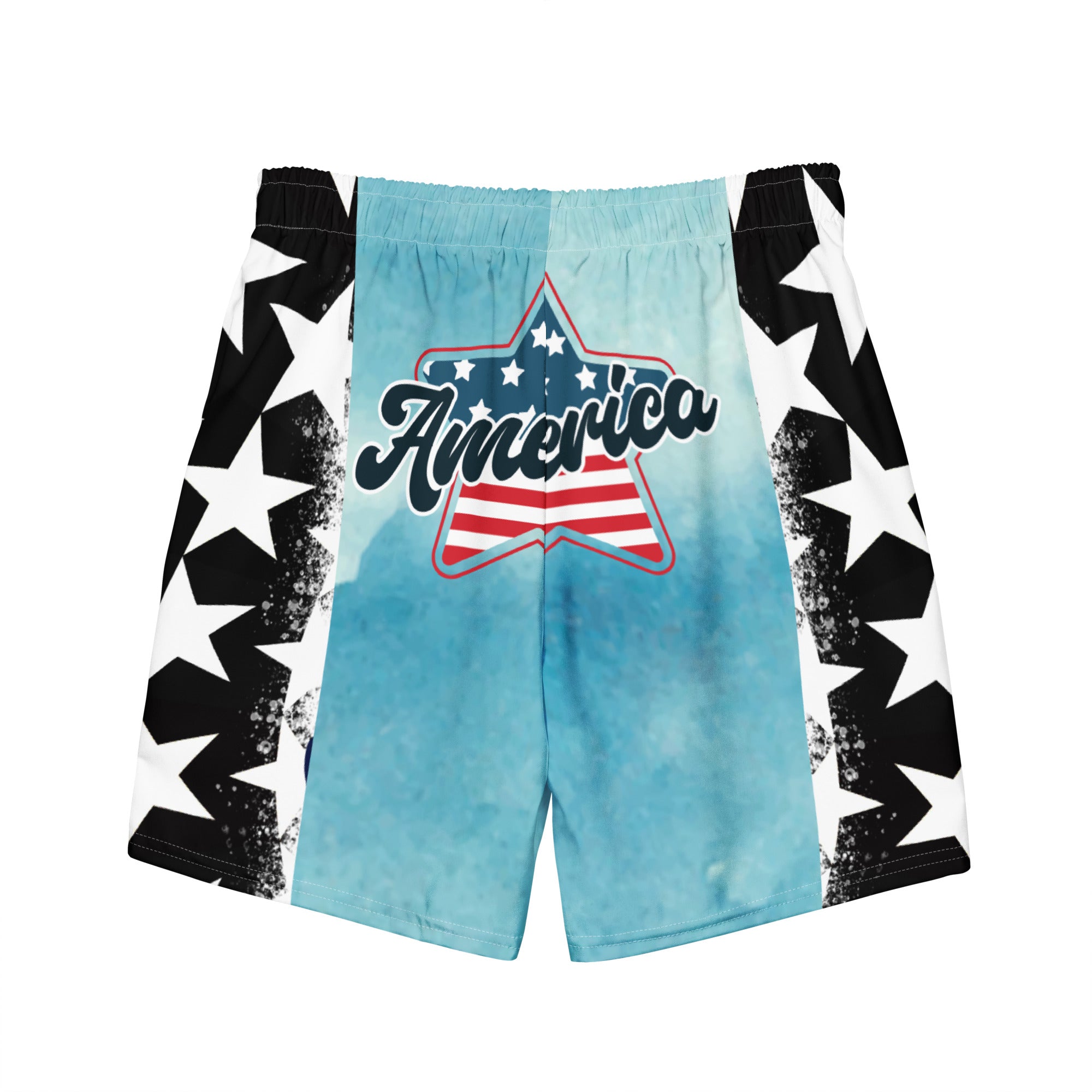 Rich Vibes RV Palm Tree Stars Blue Ice Water - All-Over Print Recycled Swim Trunks