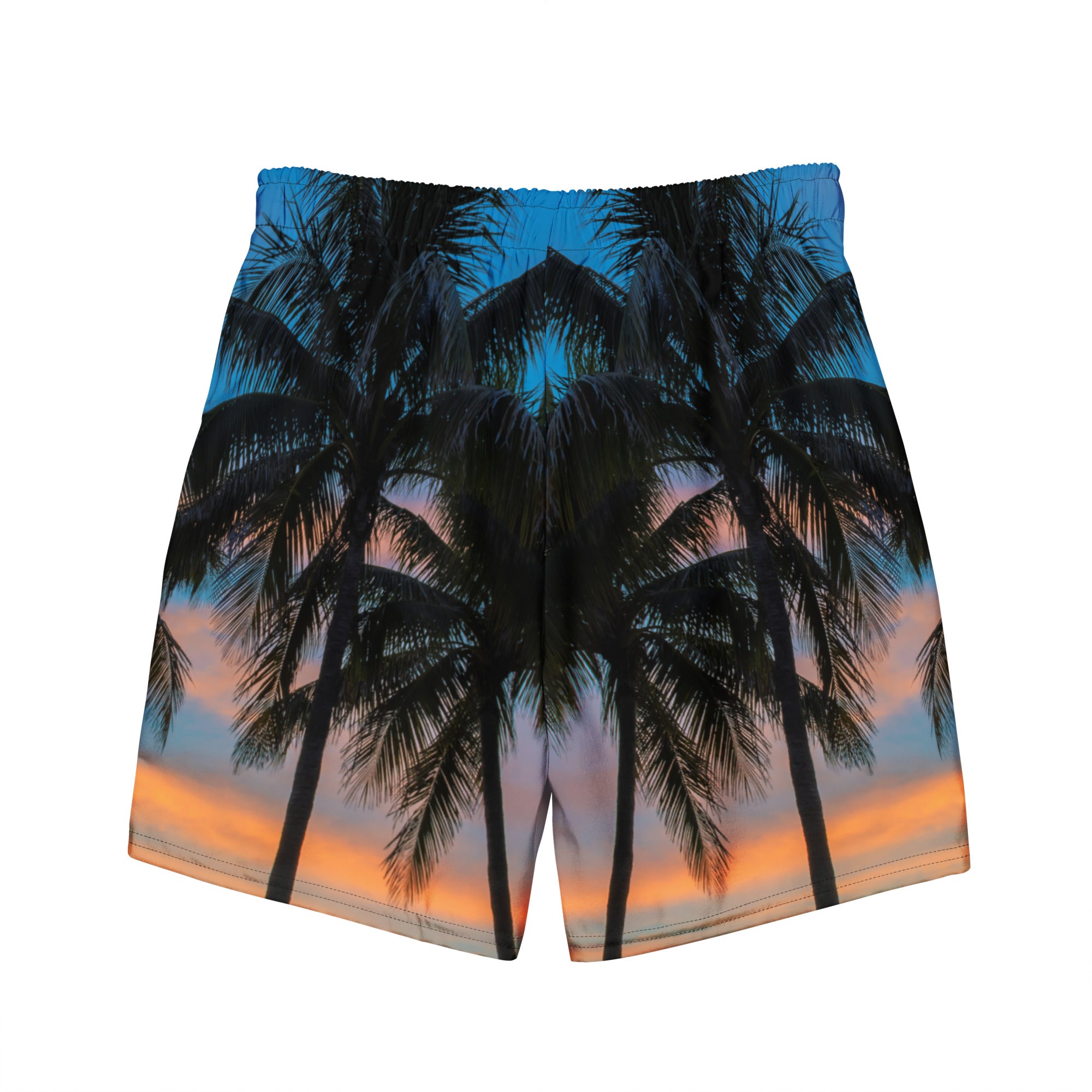 Rich Vibes Palm Tree Silhouette - All-Over Print Recycled Swim Trunks