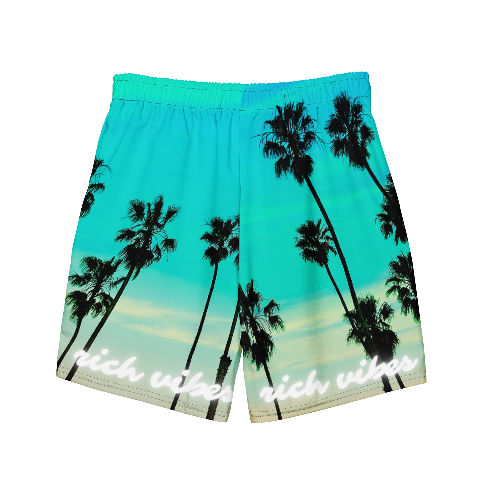 Rich Vibes Volt Turquoise Sunset - All-Over Print Recycled Swim Trunks
