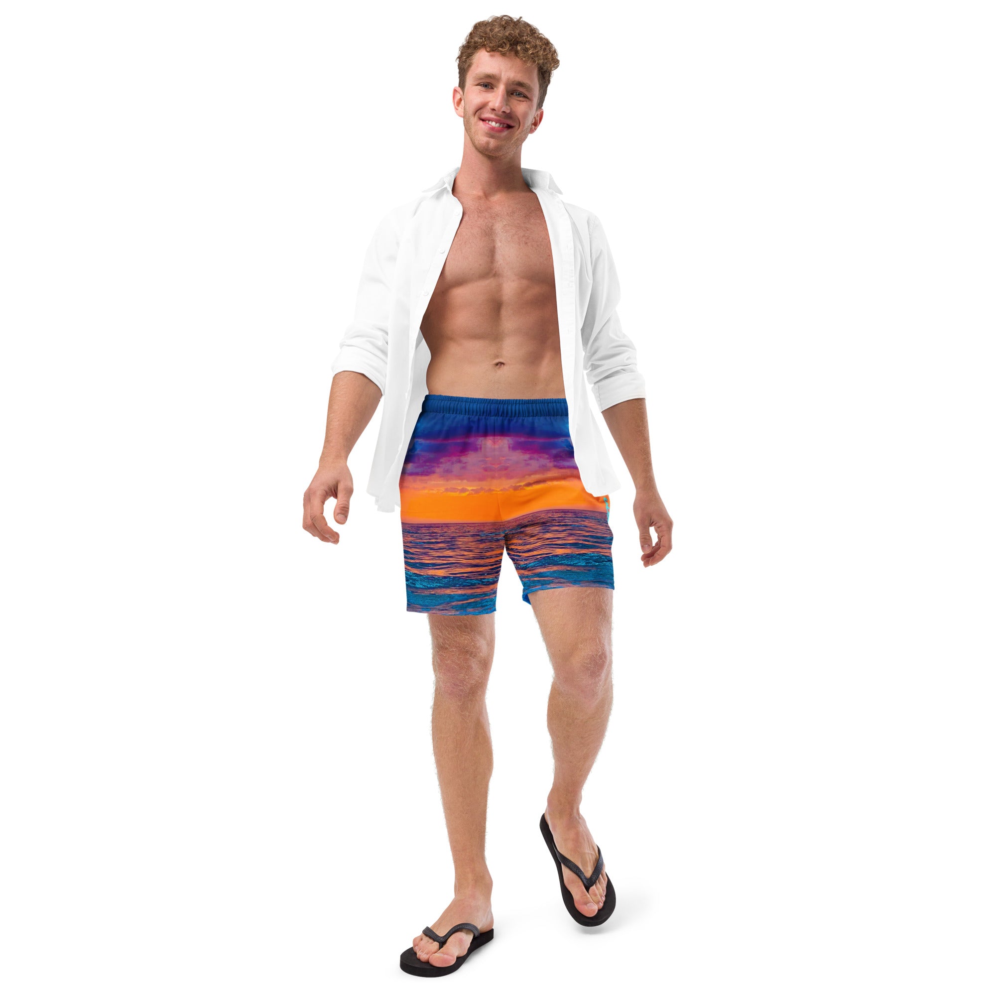 Rich Vibes Golden Blue Sunset - All-Over Print Recycled Swim Trunks