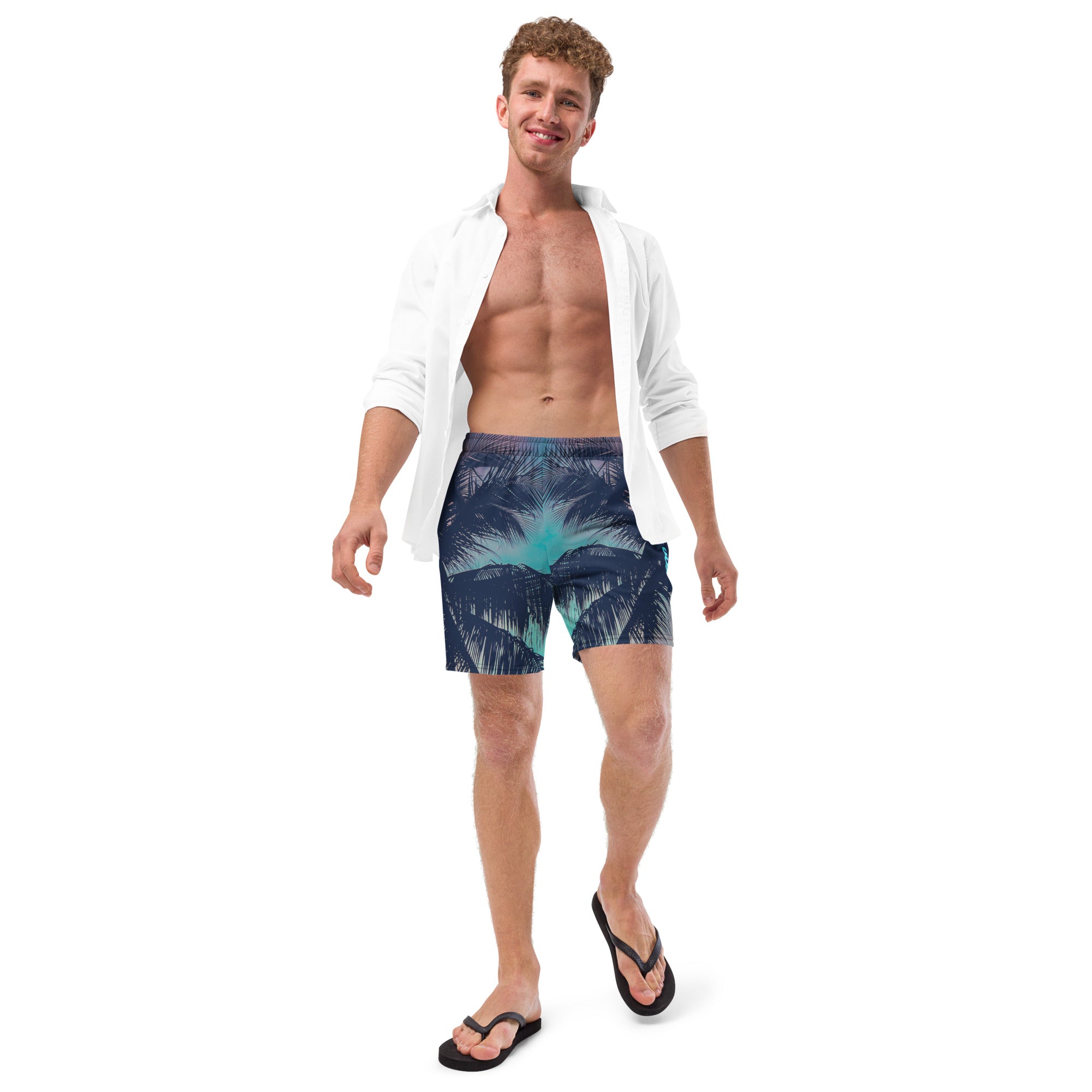 Rich Vibes Teal Blue Sunset - All-Over Print Recycled Swim Trunks