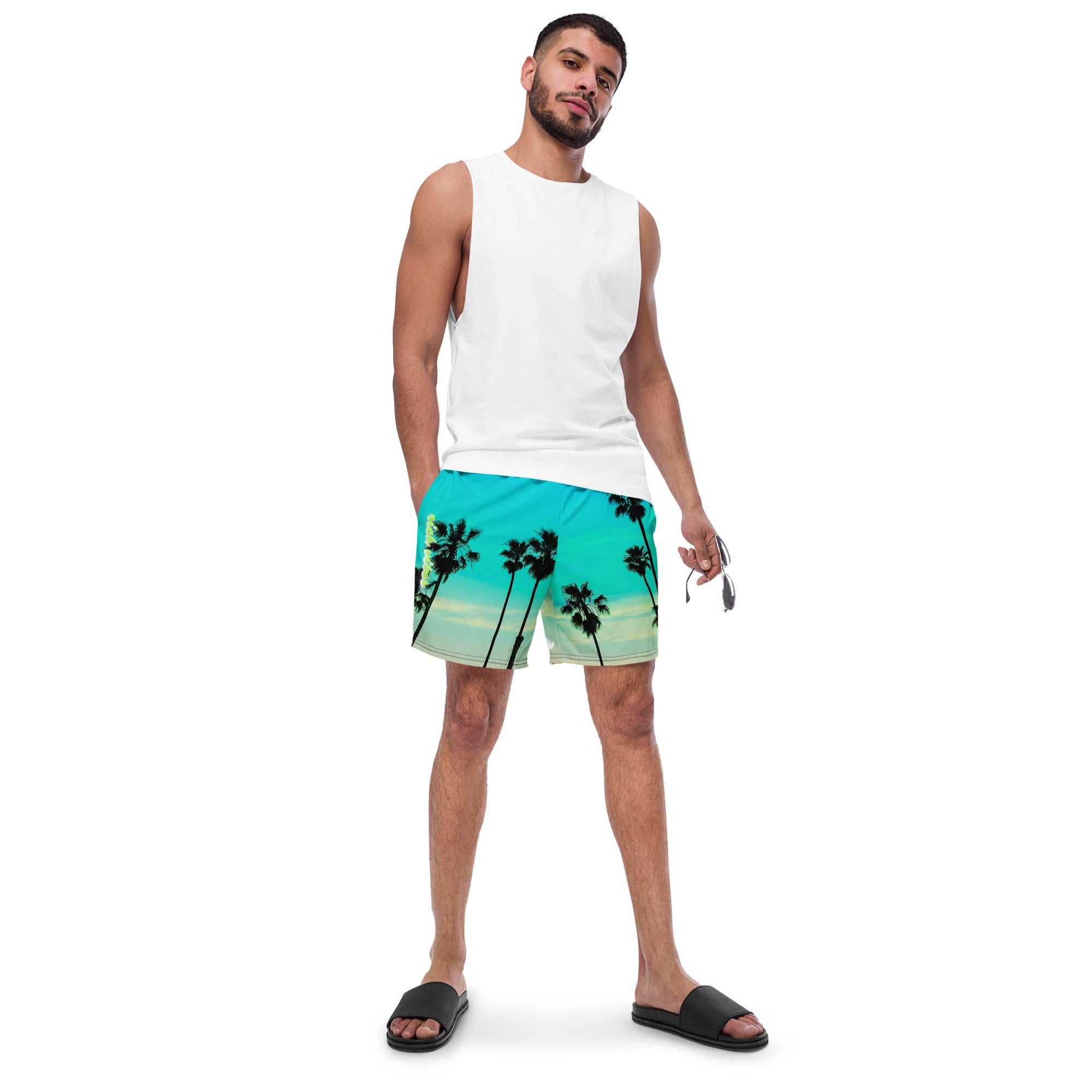 Rich Vibes Volt Turquoise Sunset - All-Over Print Recycled Swim Trunks