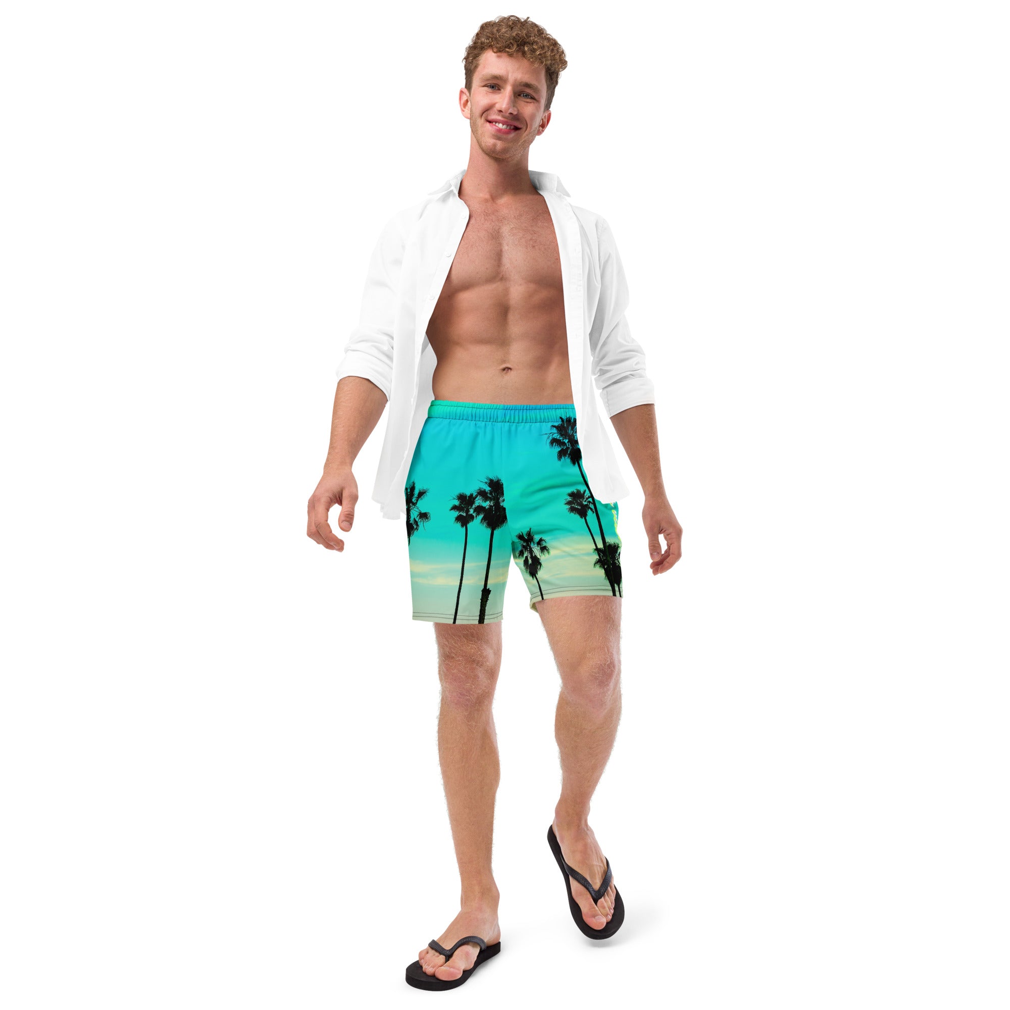 Rich Vibes Volt Turquoise Sunset - All-Over Print Recycled Swim Trunks