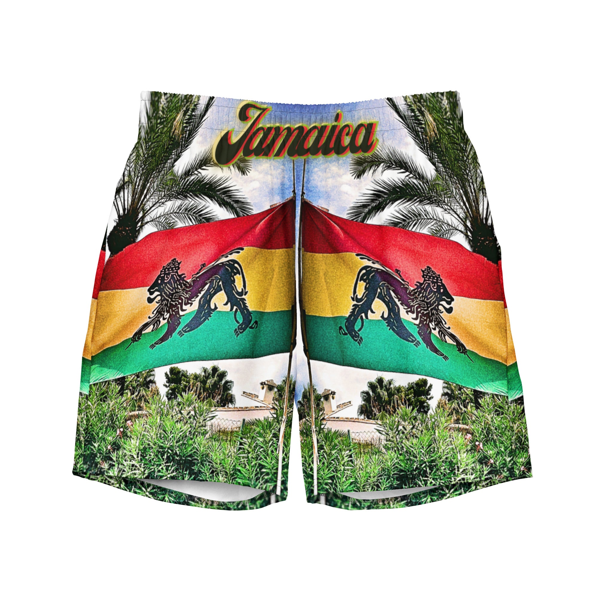 Rich Vibes Lion Of Judah Jamaica Flag - All-Over Print Recycled Swim Trunks