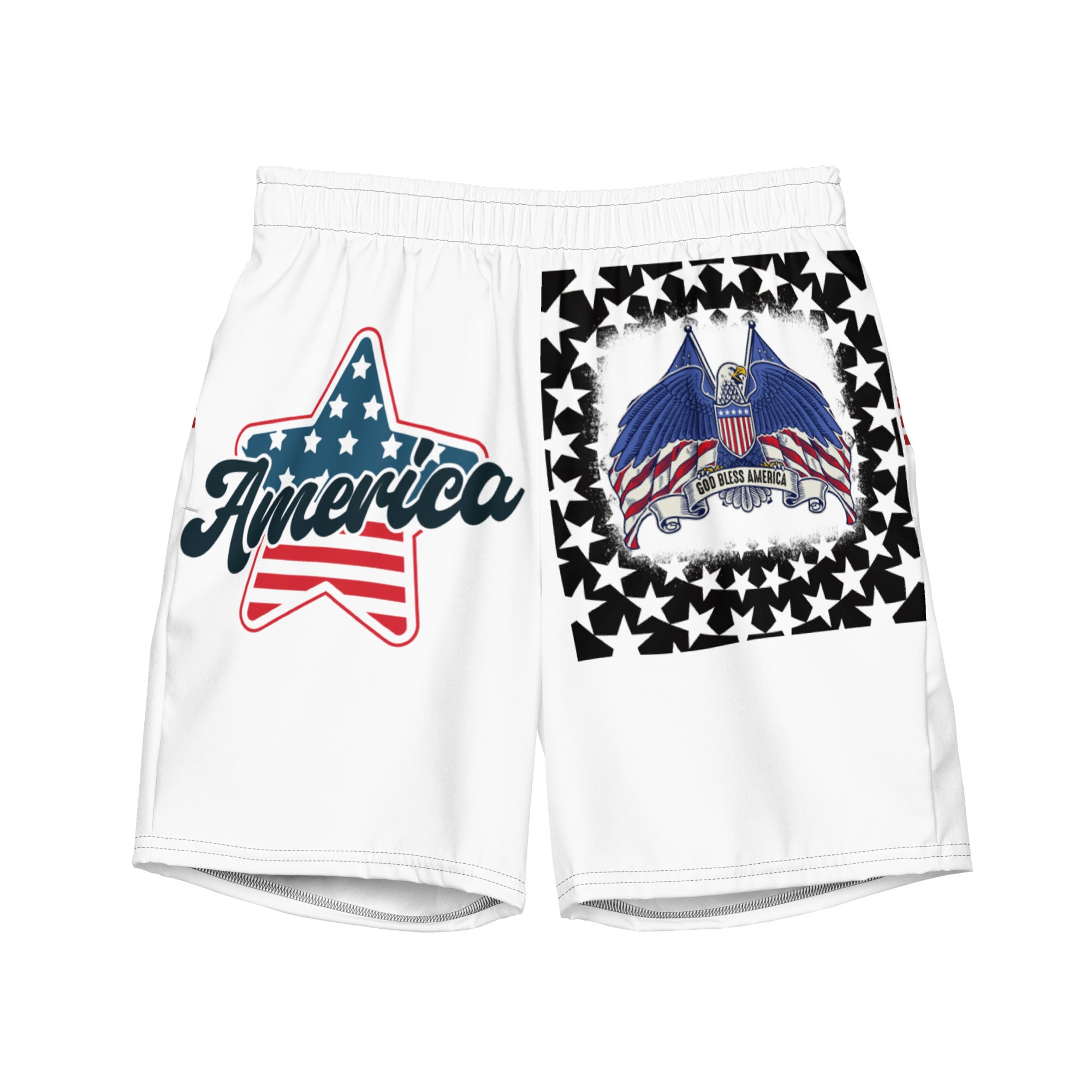 RV God Bless America American Eagle Corp Wings White - All-Over Print Recycled Swim Trunks