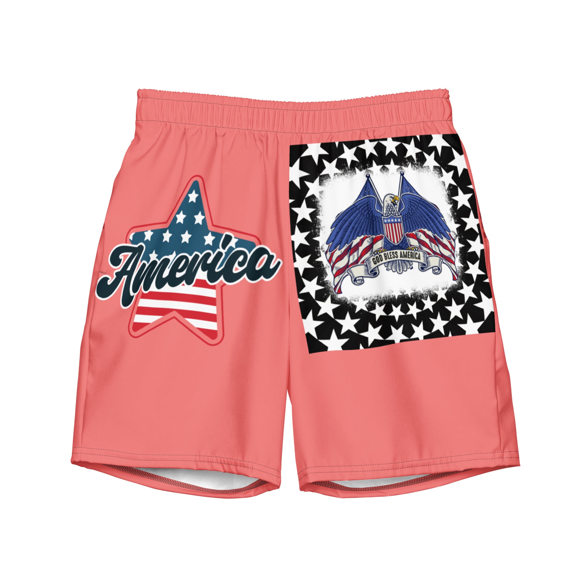 RV God Bless America American Eagle Corp Wings Salmon - All-Over Print Recycled Swim Trunks