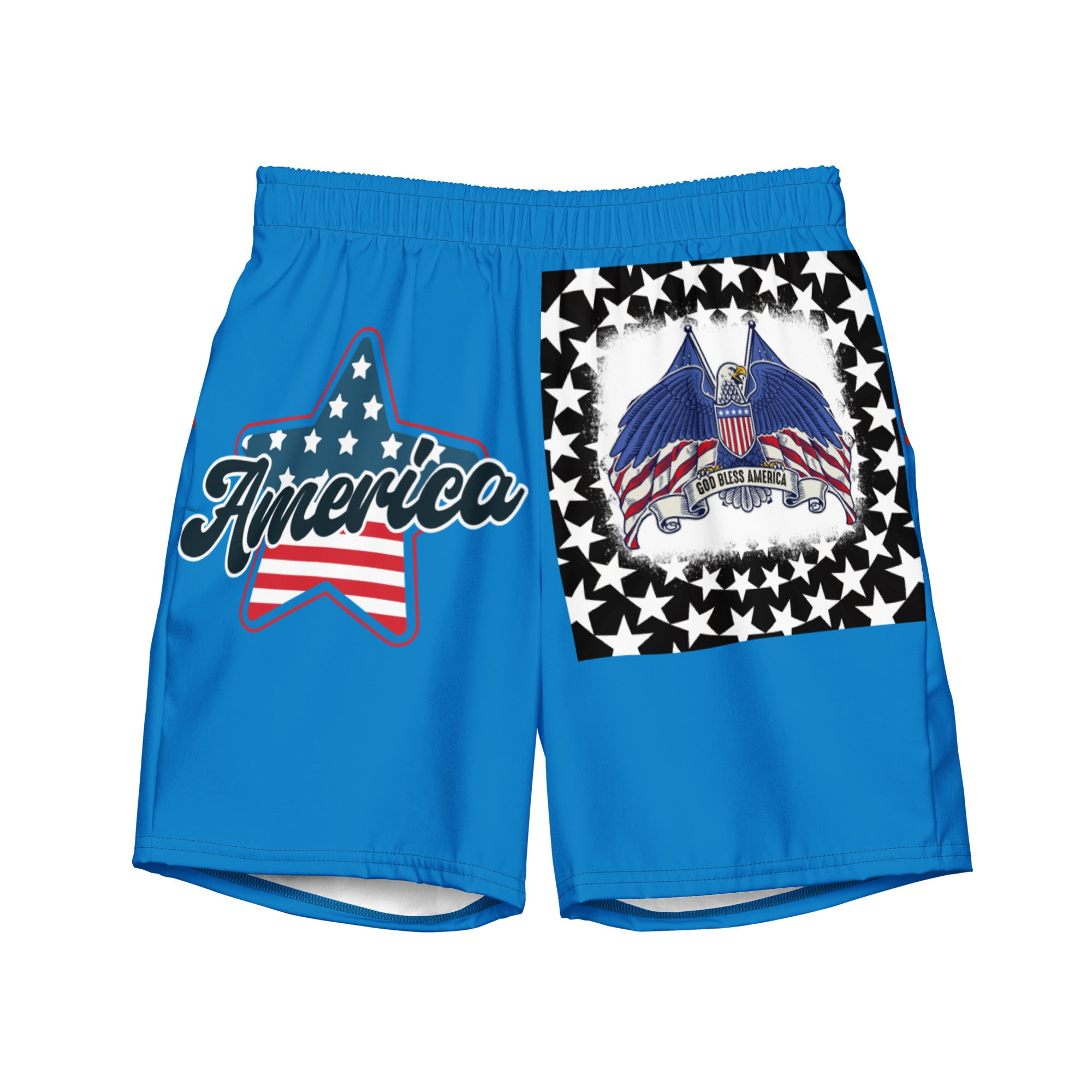 RV God Bless America American Eagle Corp Wings Navy Blue - All-Over Print Recycled Swim Trunks