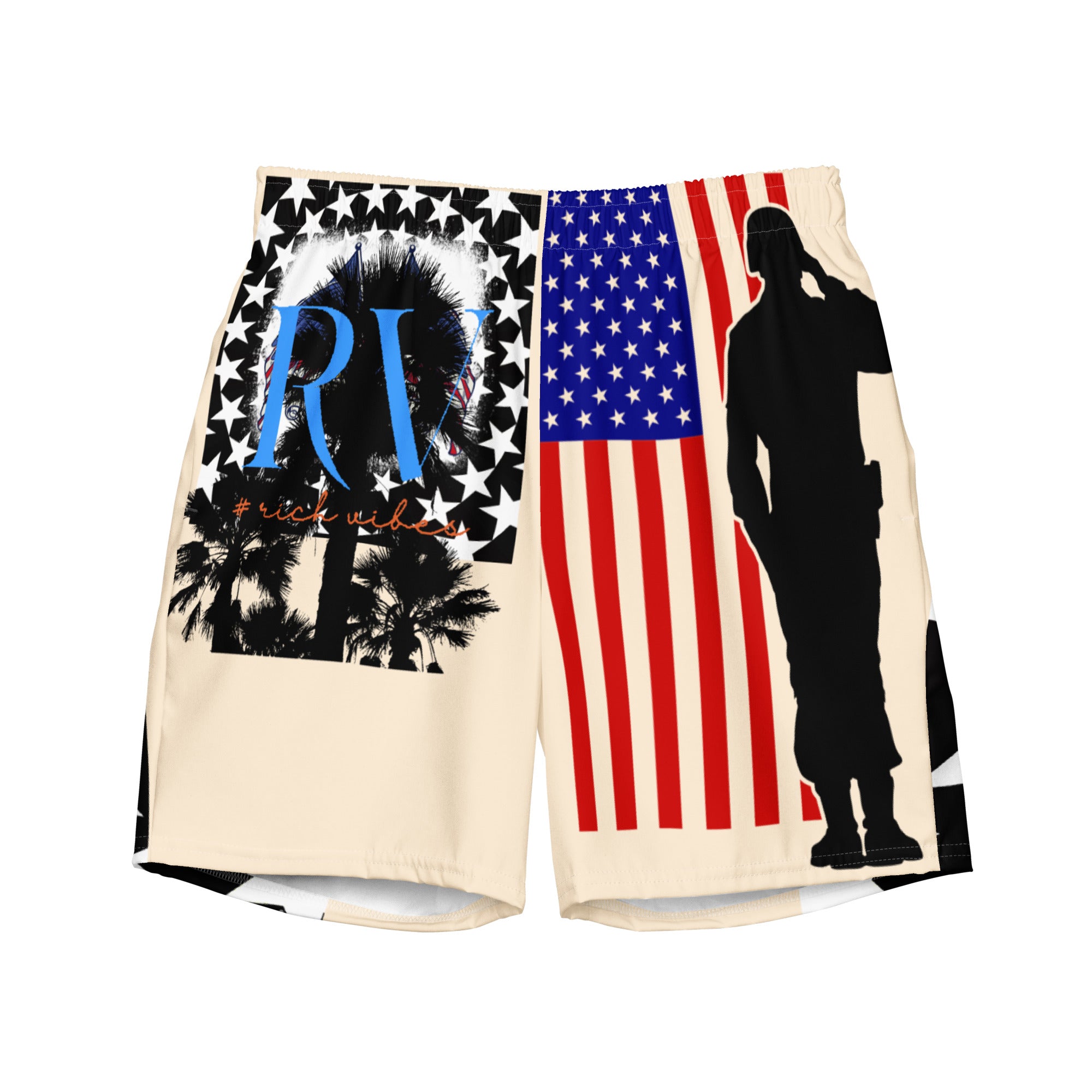 Rich Vibes RV American Soldier Stars and Stripes Papaya - All-Over Print Recycled Swim Trunks
