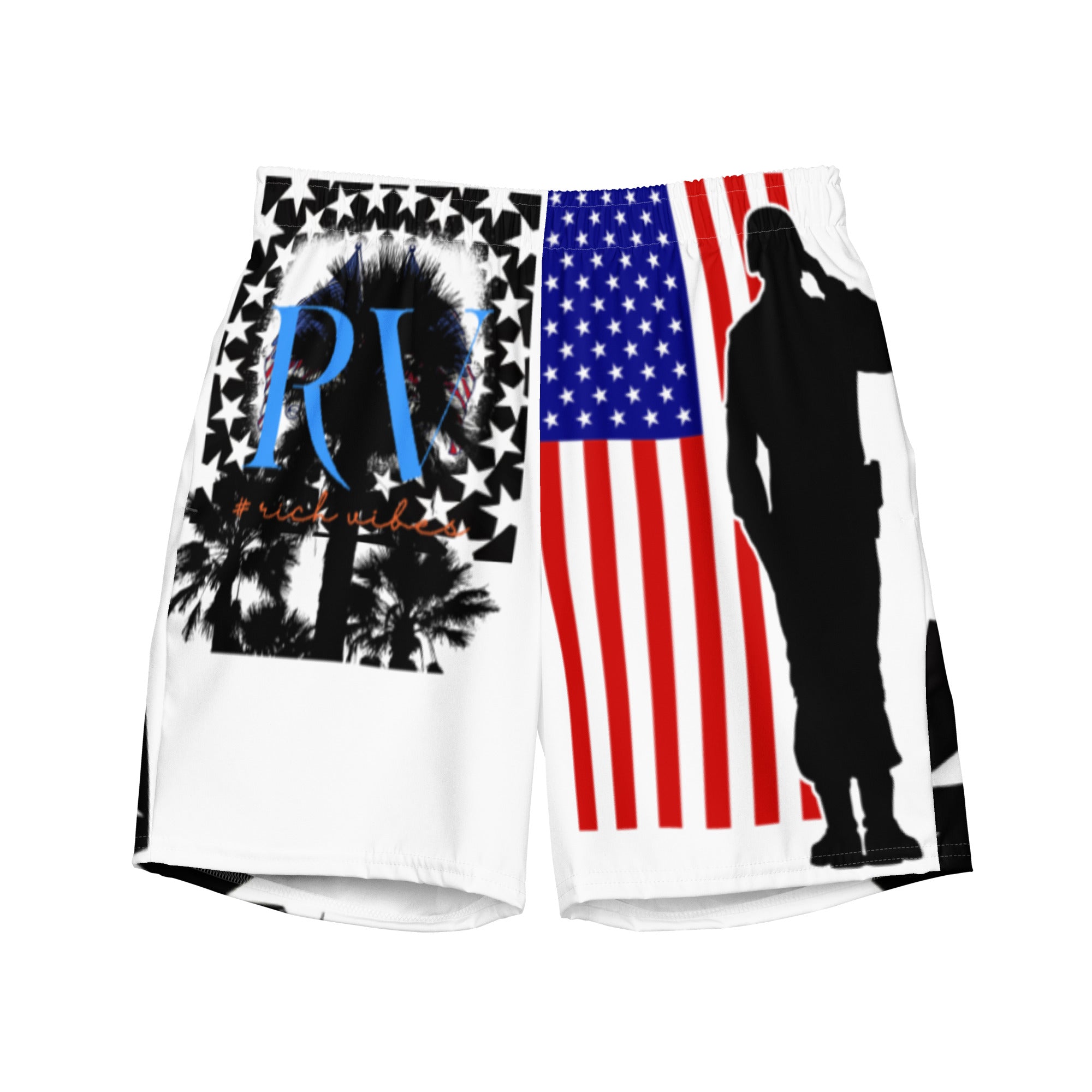 Rich Vibes RV American Soldier Stars and Stripes White - All-Over Print Recycled Swim Trunks