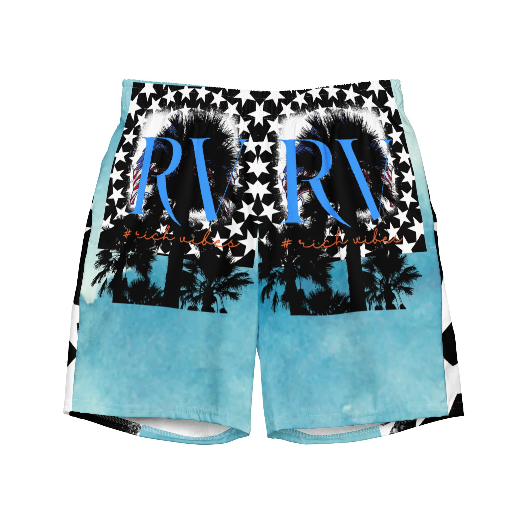Rich Vibes Double RV Stars Blue Ice Water - All-Over Print Recycled Swim Trunks