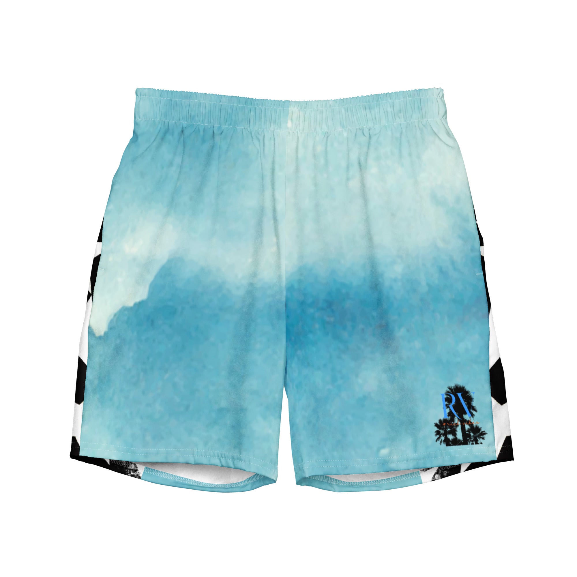 Rich Vibes RV Palm Tree Stars Blue Ice Water - All-Over Print Recycled Swim Trunks