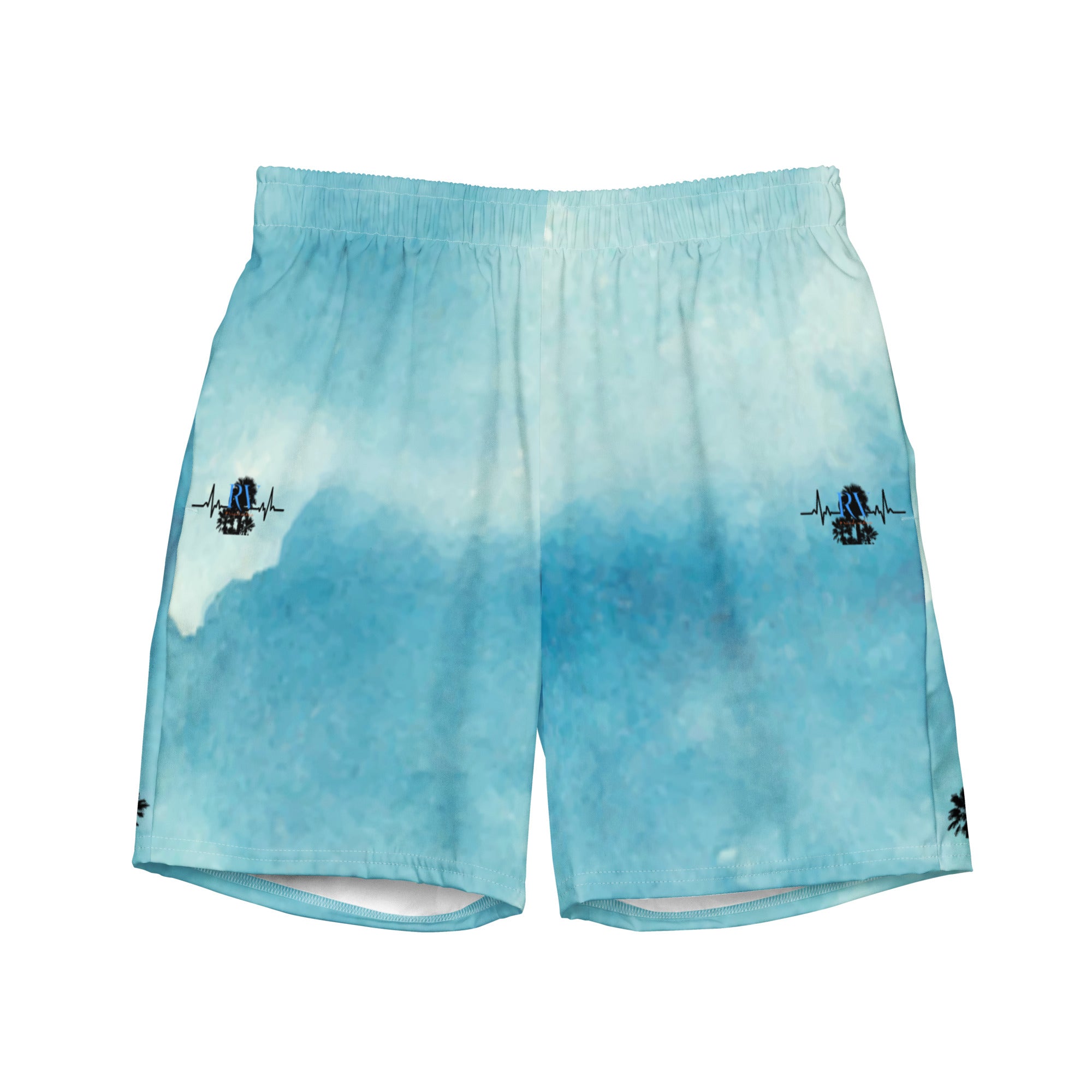 Rich Vibes RV Pulse Palm Tree Blue Ice Water - All-Over Print Recycled Swim Trunks