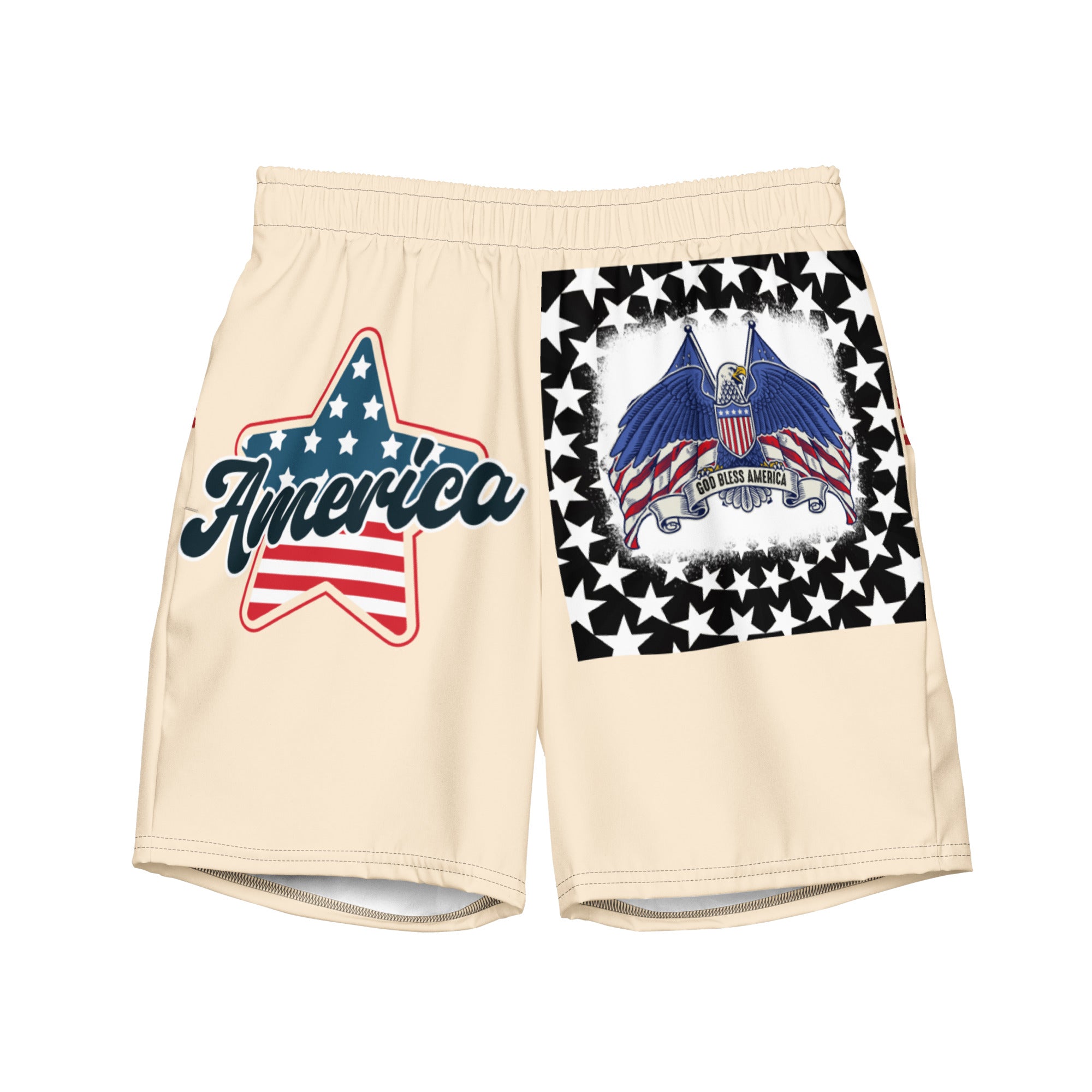 RV God Bless America American Eagle Corp Wings Papaya - All-Over Print Recycled Swim Trunks