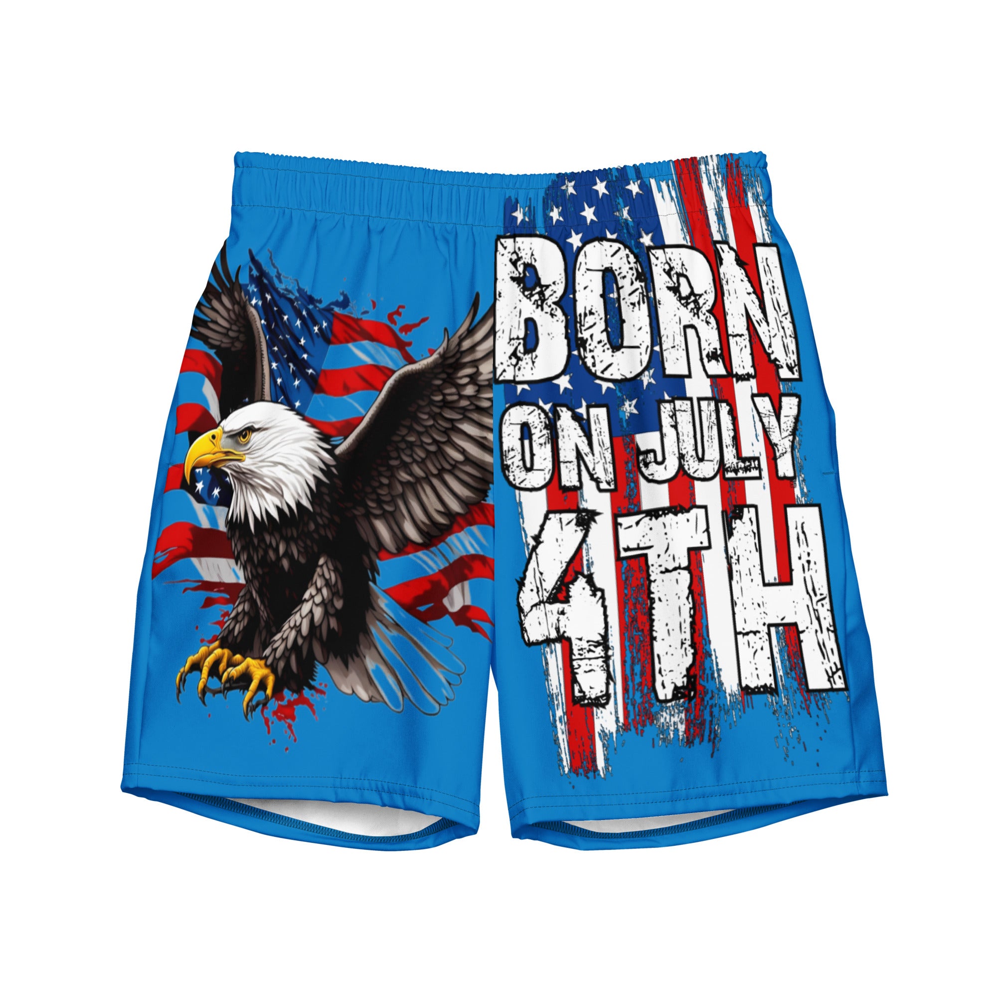 USA Bald Eagle Born on July 4TH Navy Blue - All-Over Print Recycled Swim Trunks