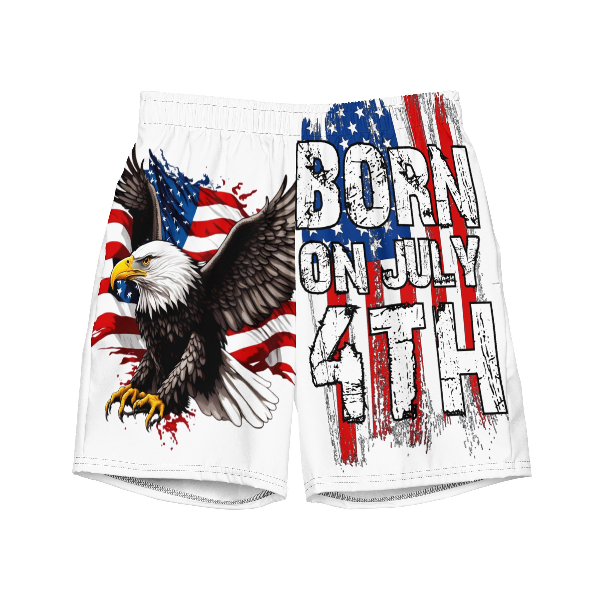 USA Bald Eagle Born on July 4TH White - All-Over Print Recycled Swim Trunks