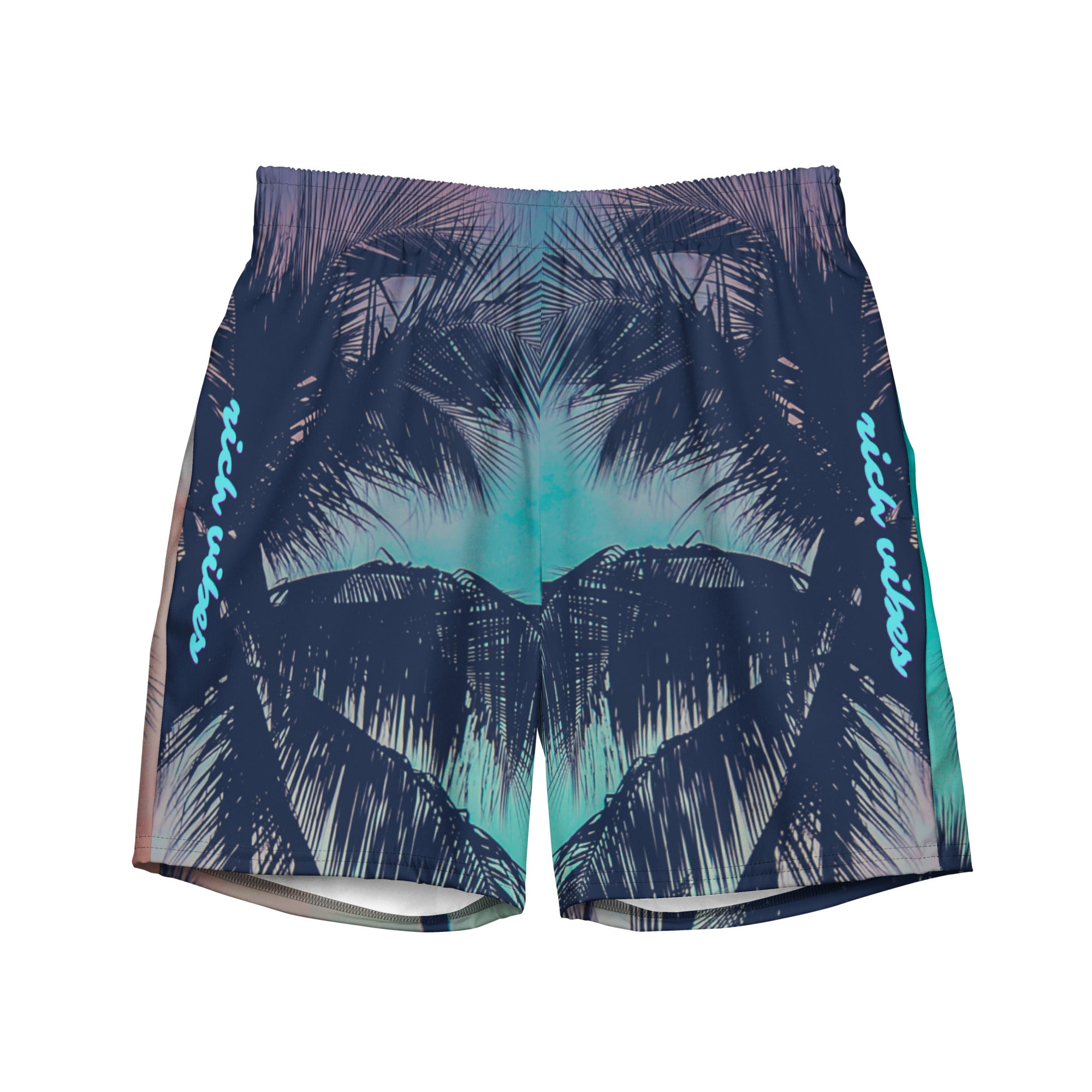 Rich Vibes Teal Blue Sunset - All-Over Print Recycled Swim Trunks