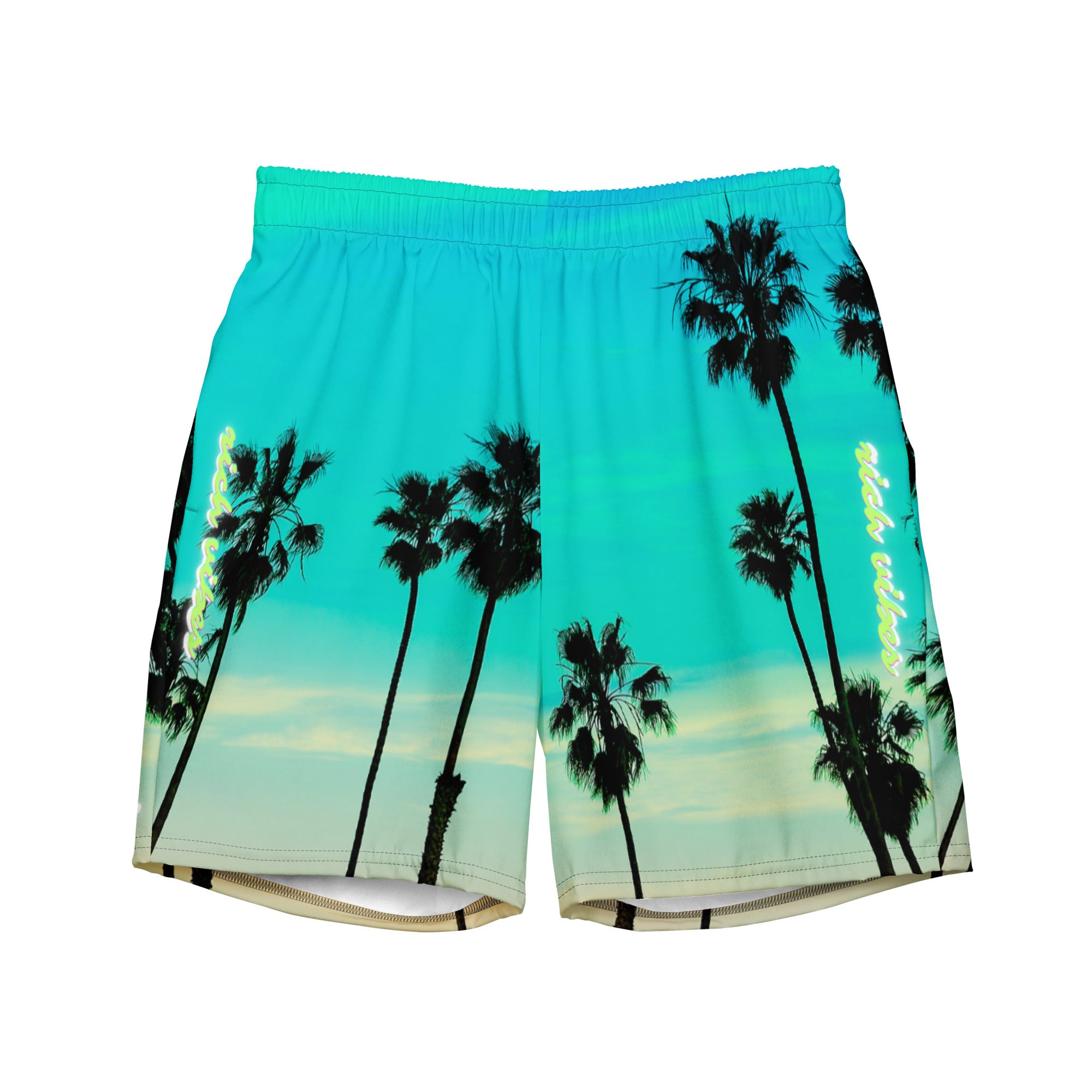 Rich Vibes Volt Turquoise Sunset - All-Over Print Recycled Swim Trunks