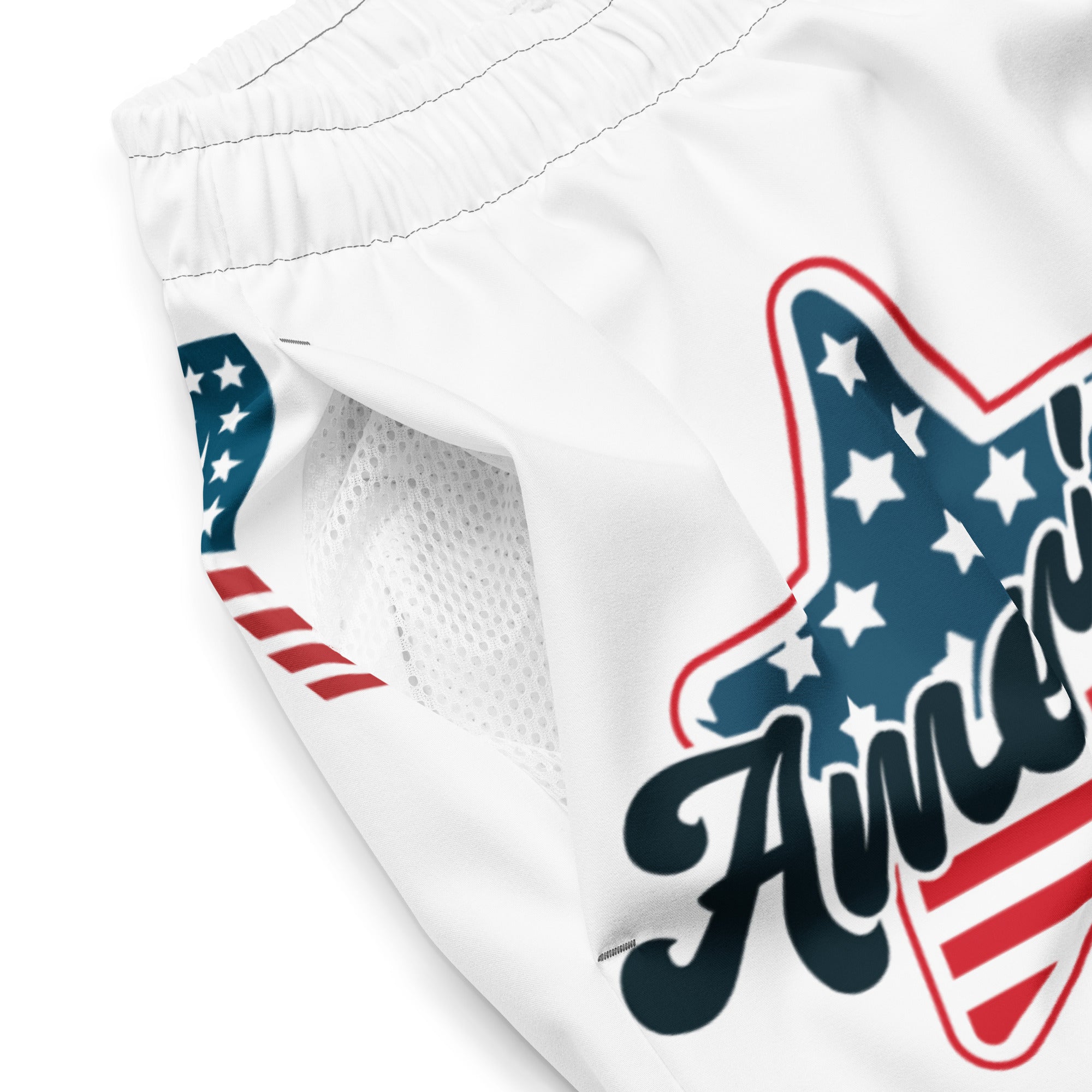 RV God Bless America American Eagle Corp Wings White - All-Over Print Recycled Swim Trunks