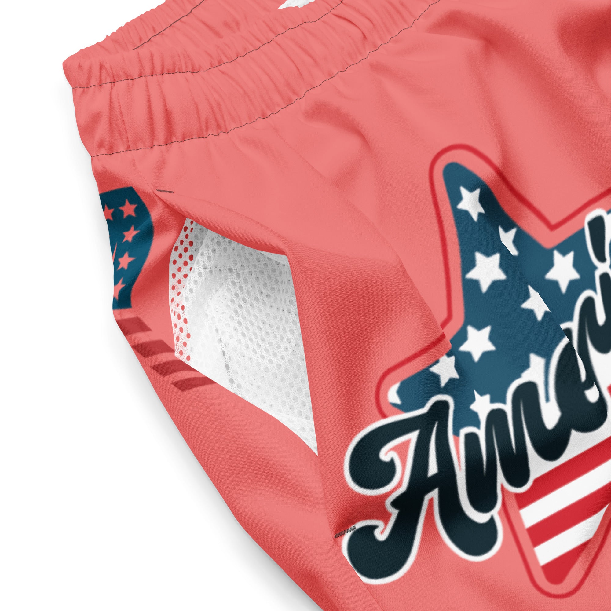 RV God Bless America American Eagle Corp Wings Salmon - All-Over Print Recycled Swim Trunks