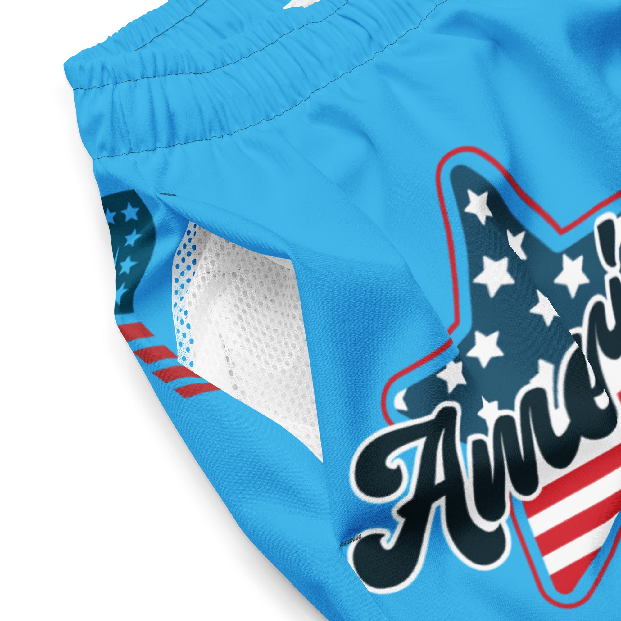 RV God Bless America American Eagle Corp Wings Deep Sky Blue - All-Over Print Recycled Swim Trunks