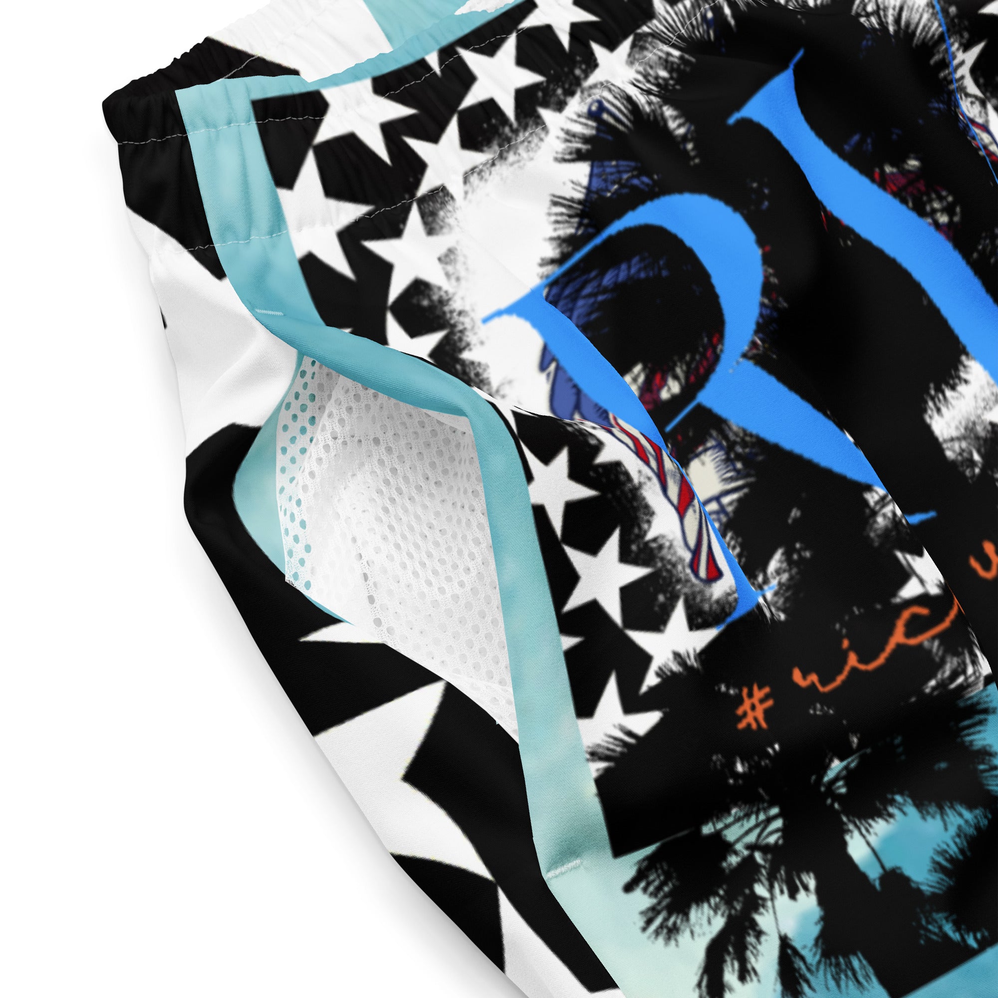 Rich Vibes Double RV Stars Blue Ice Water - All-Over Print Recycled Swim Trunks