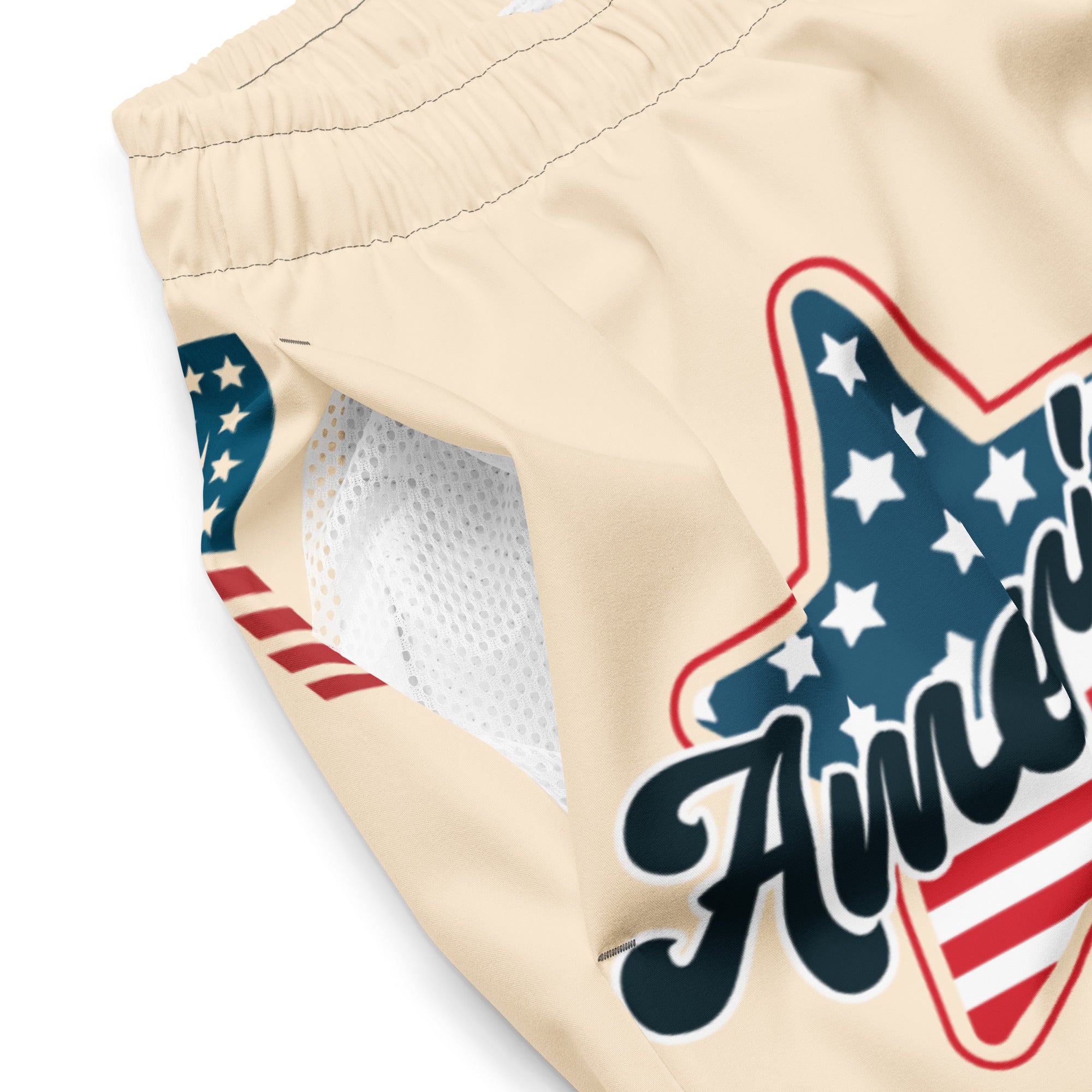 RV God Bless America American Eagle Corp Wings Papaya - All-Over Print Recycled Swim Trunks