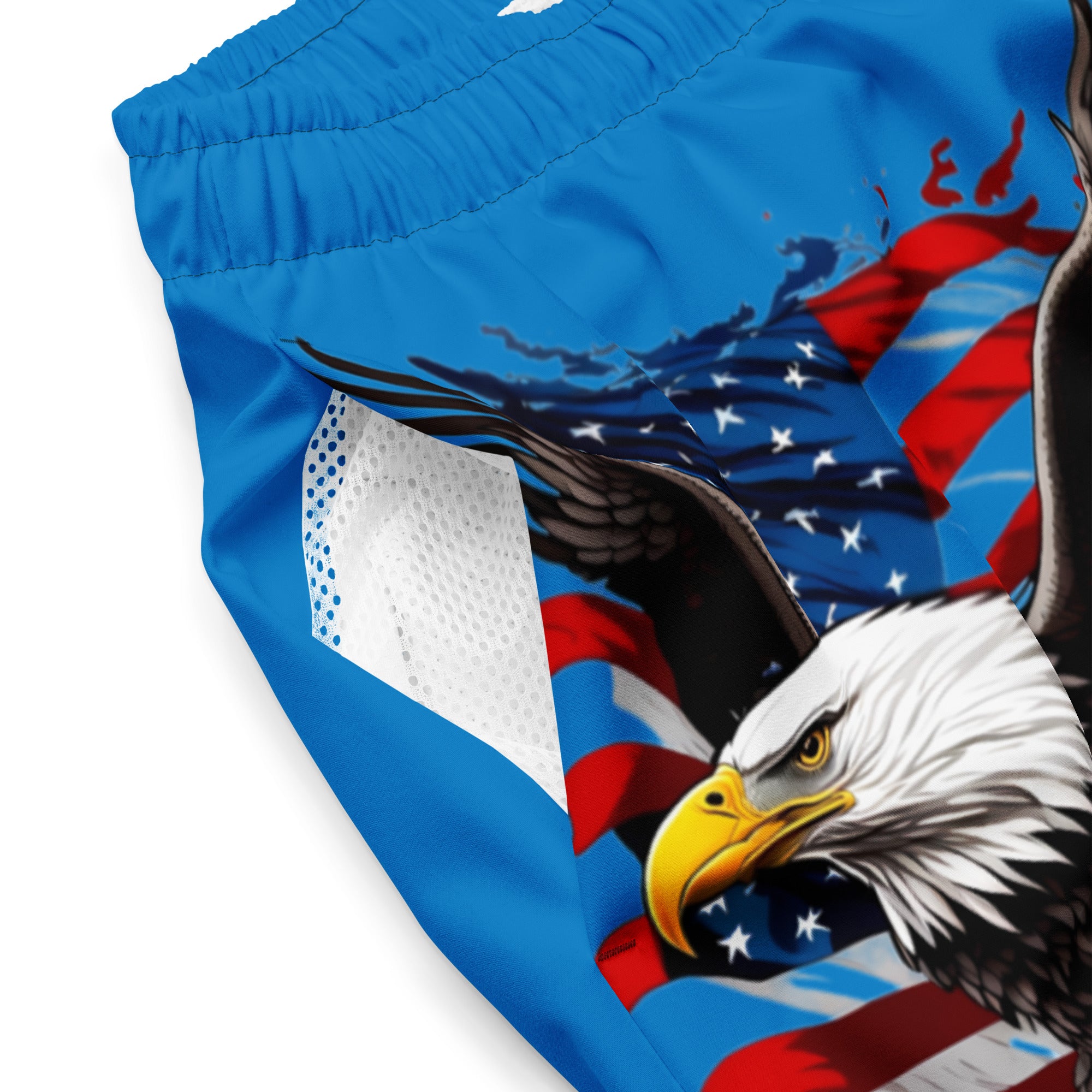 USA Bald Eagle Born on July 4TH Navy Blue - All-Over Print Recycled Swim Trunks