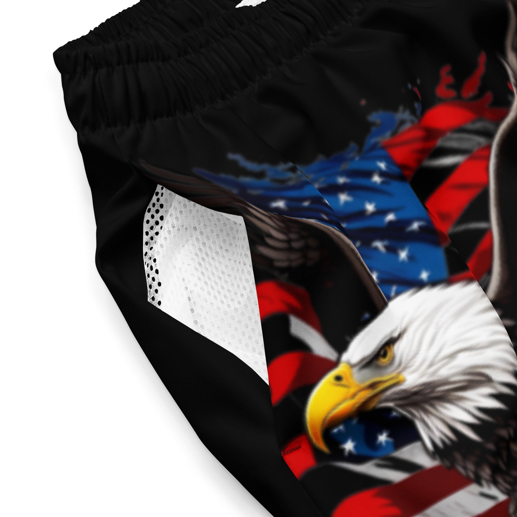 USA Bald Eagle Born on July 4TH Black - All-Over Print Recycled Swim Trunks