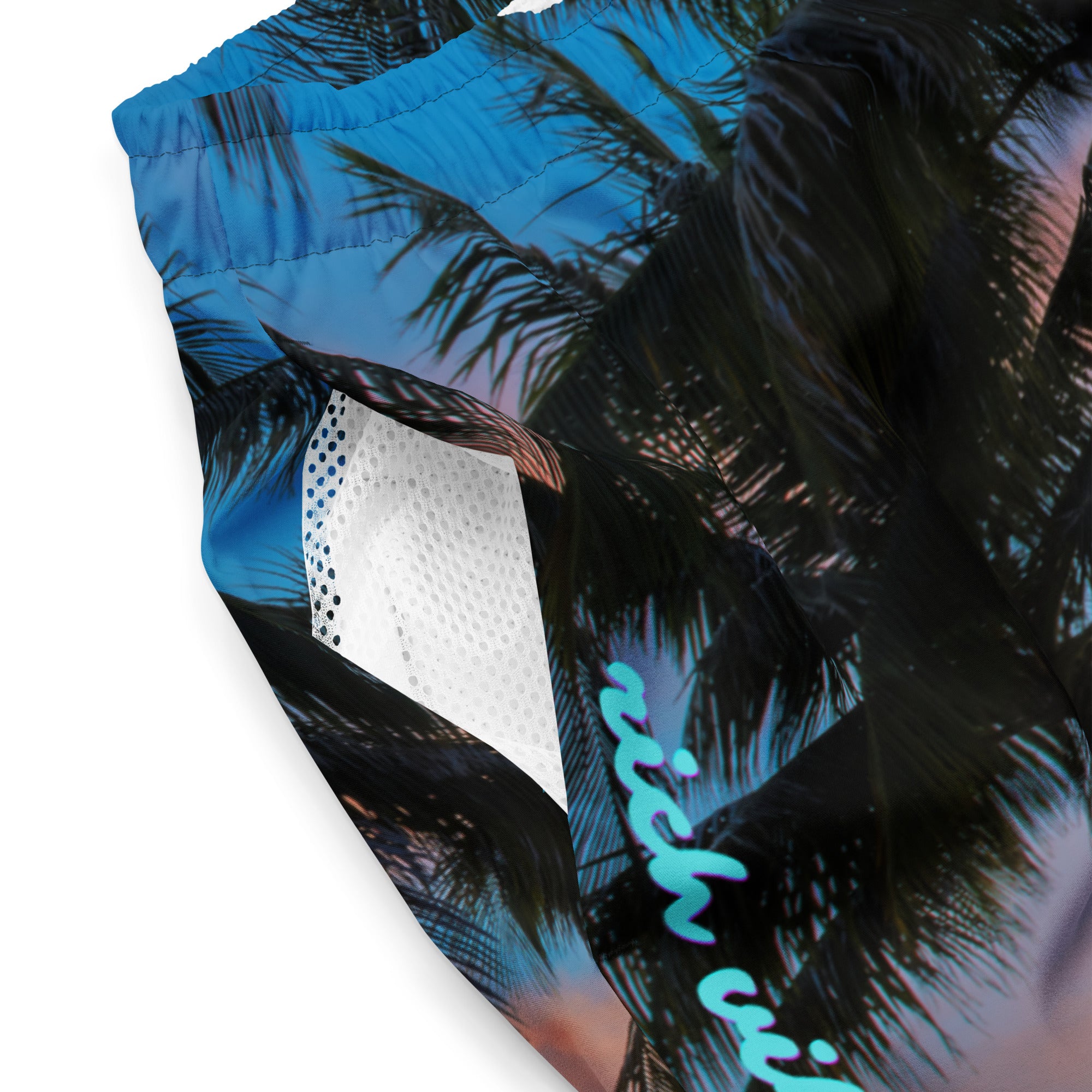 Rich Vibes Palm Tree Silhouette - All-Over Print Recycled Swim Trunks
