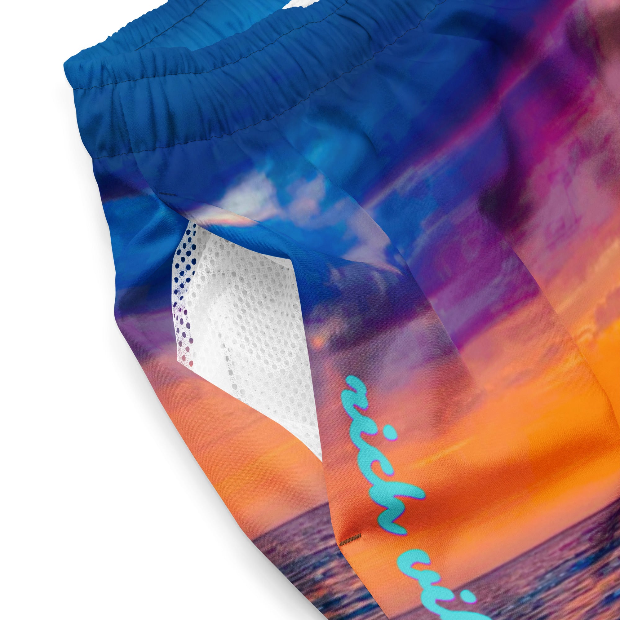 Rich Vibes Golden Blue Sunset - All-Over Print Recycled Swim Trunks