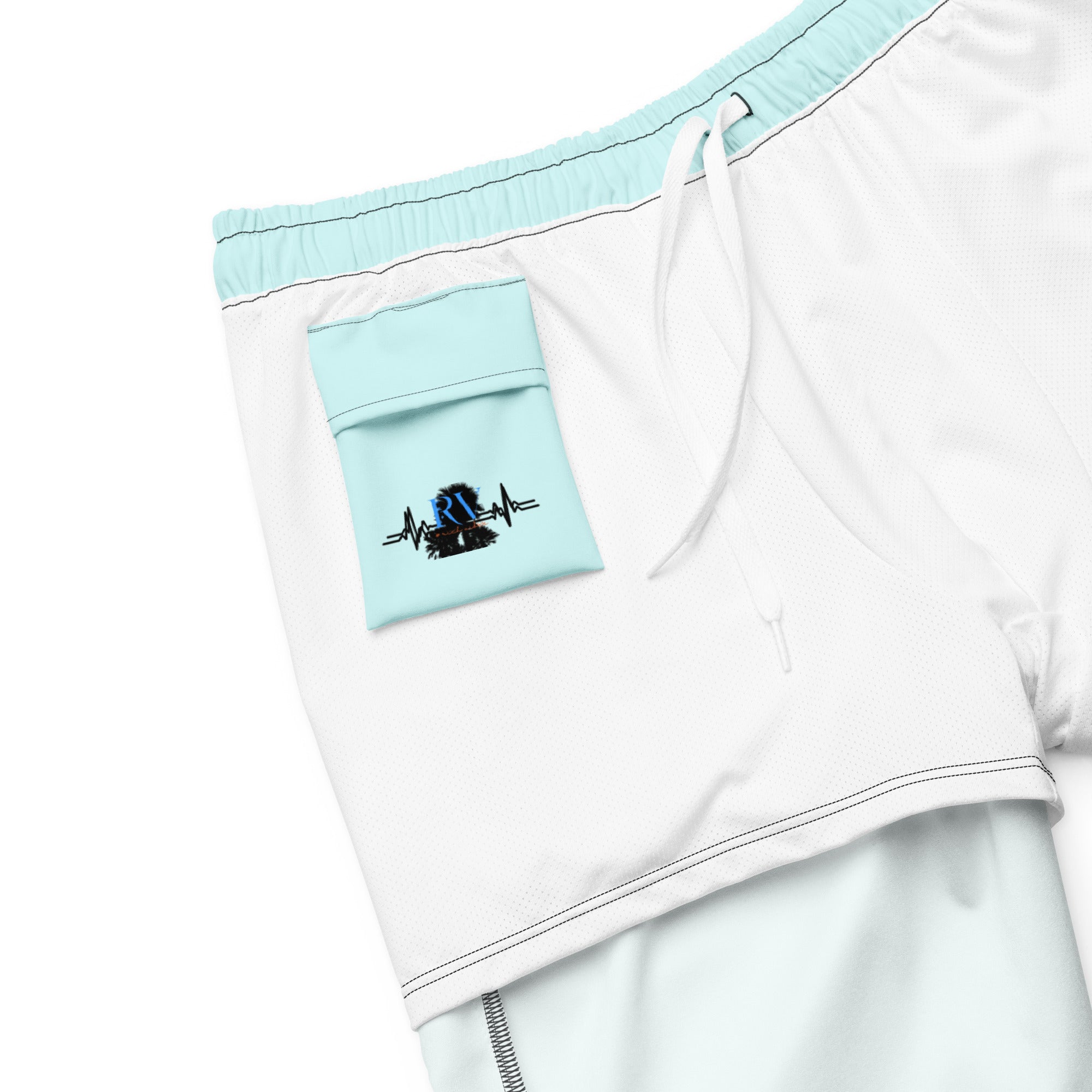 RV God Bless America American Eagle Corp Wings Light Cyan - All-Over Print Recycled Swim Trunks