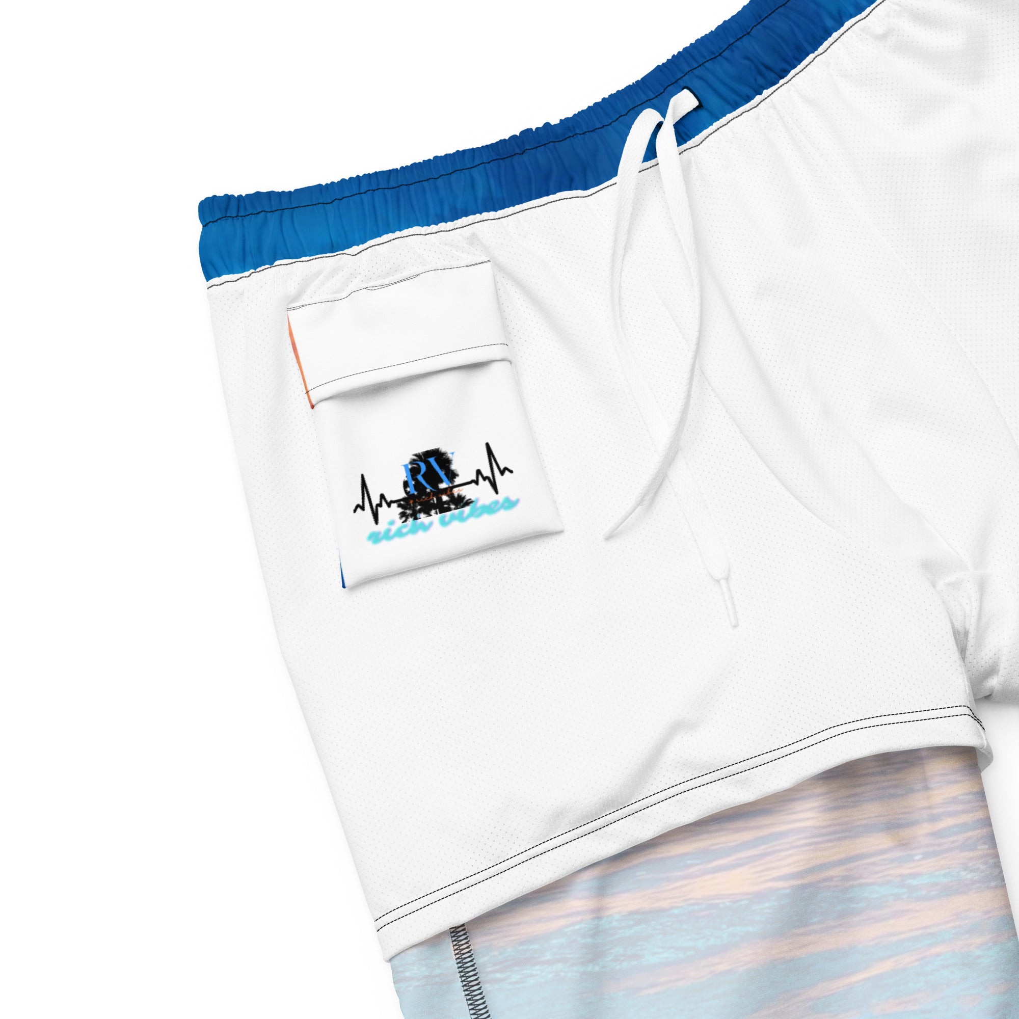 Rich Vibes Golden Blue Sunset - All-Over Print Recycled Swim Trunks