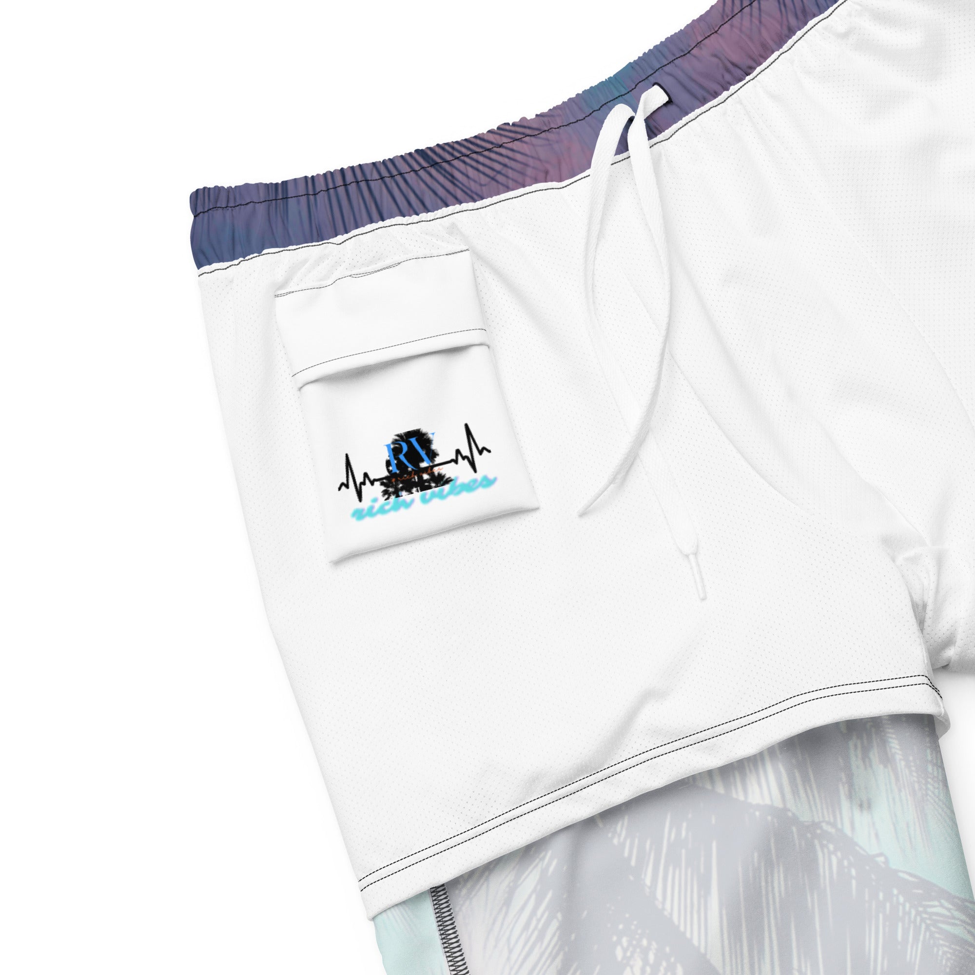 Rich Vibes Teal Blue Sunset - All-Over Print Recycled Swim Trunks