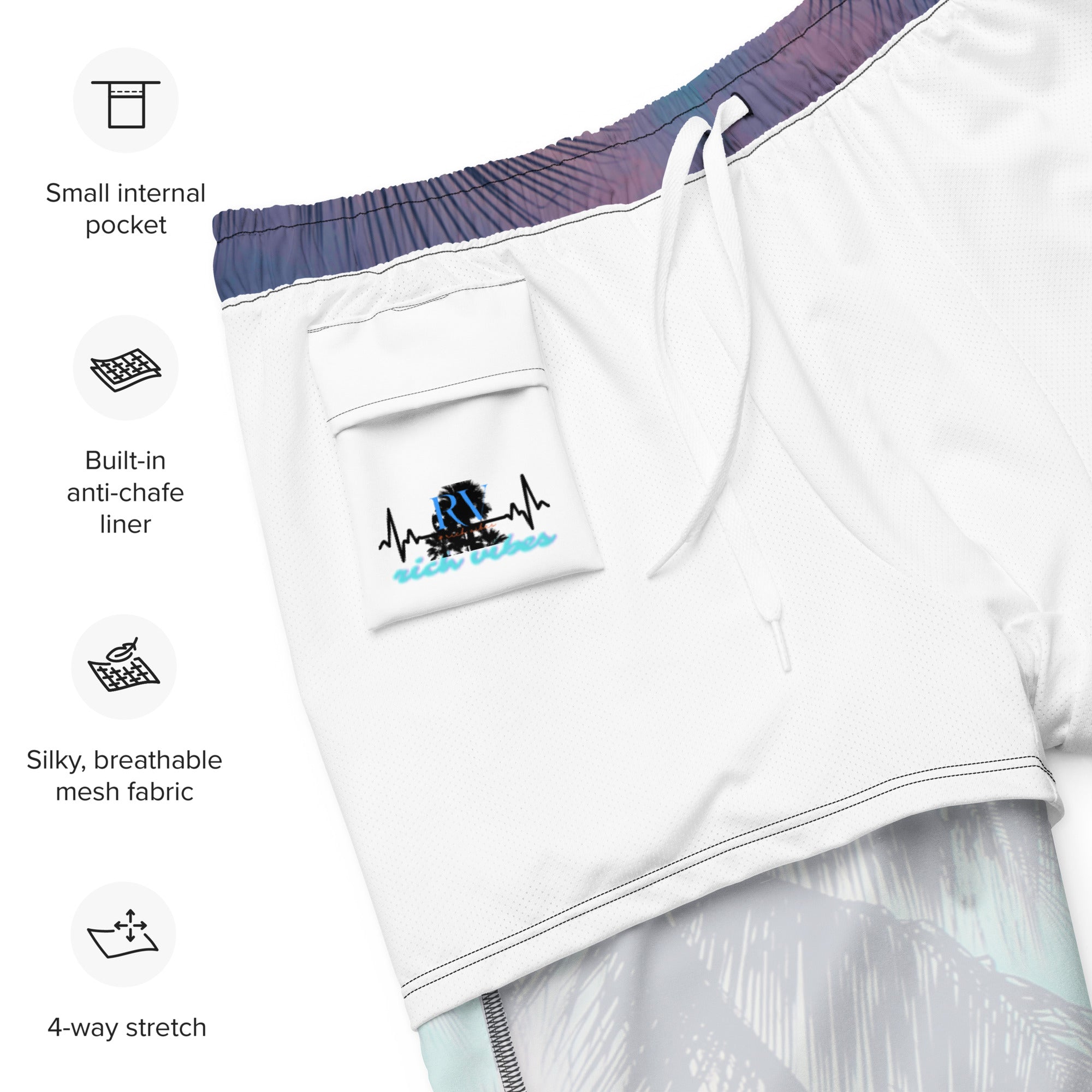 Rich Vibes Teal Blue Sunset - All-Over Print Recycled Swim Trunks