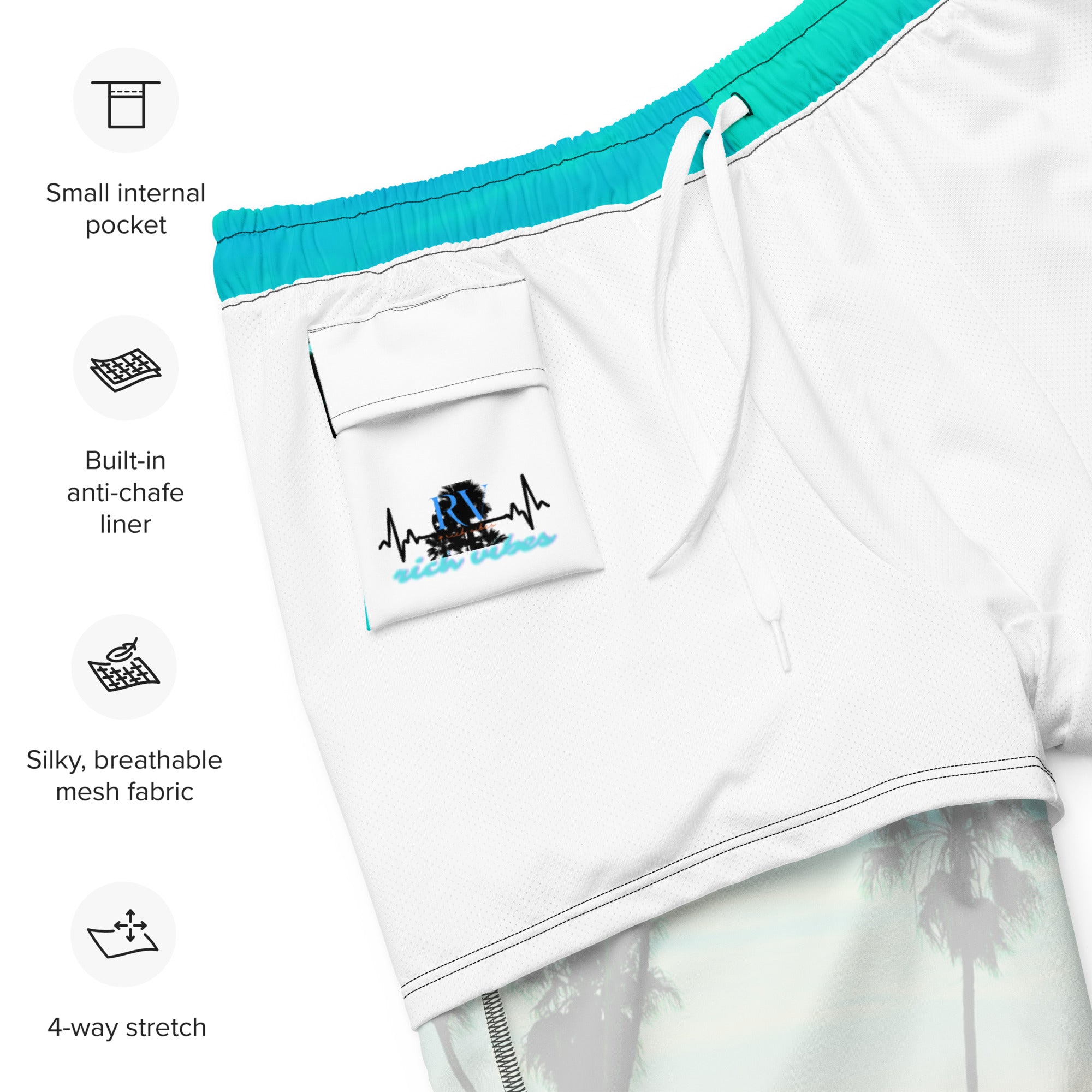 Rich Vibes Volt Turquoise Sunset - All-Over Print Recycled Swim Trunks