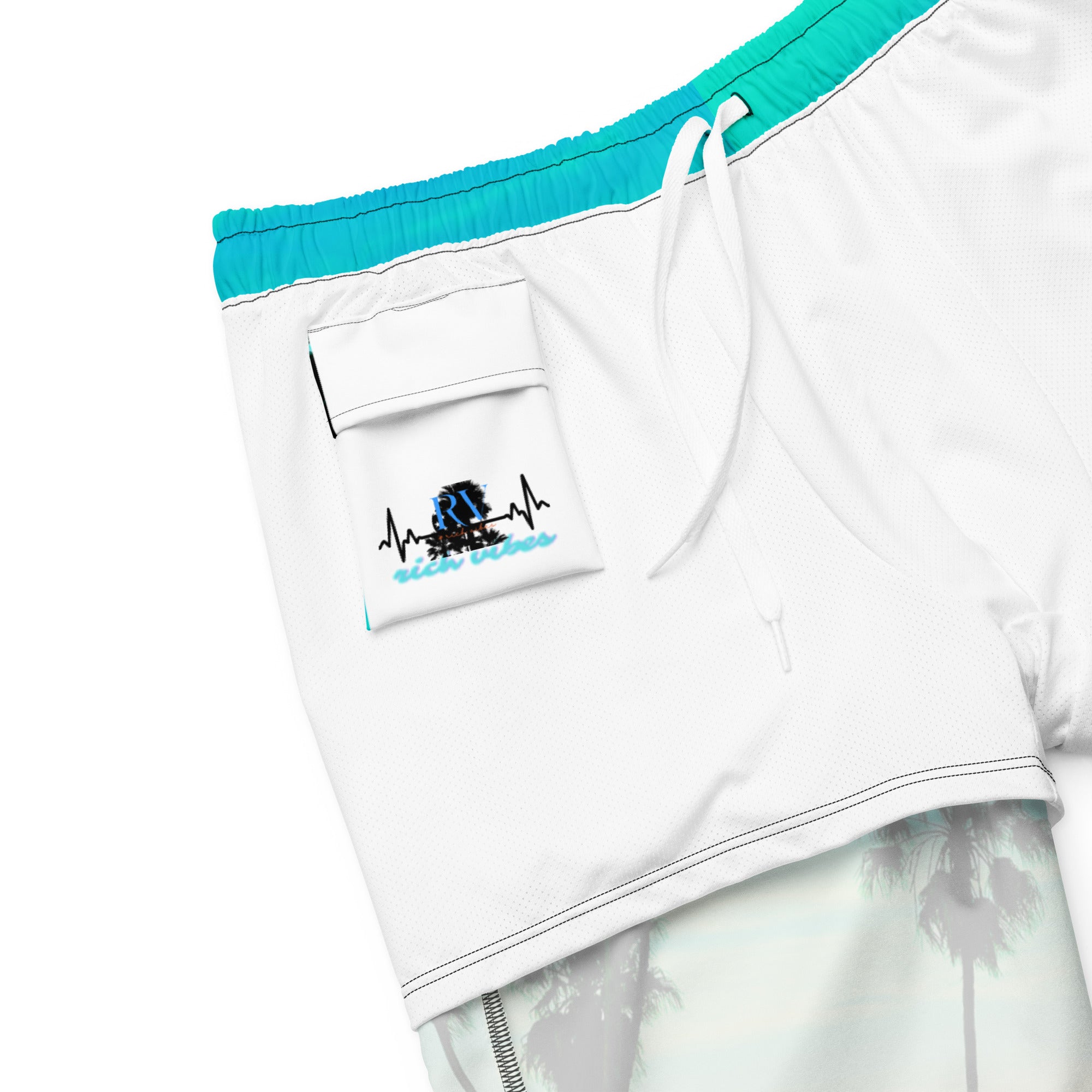 Rich Vibes Volt Turquoise Sunset - All-Over Print Recycled Swim Trunks