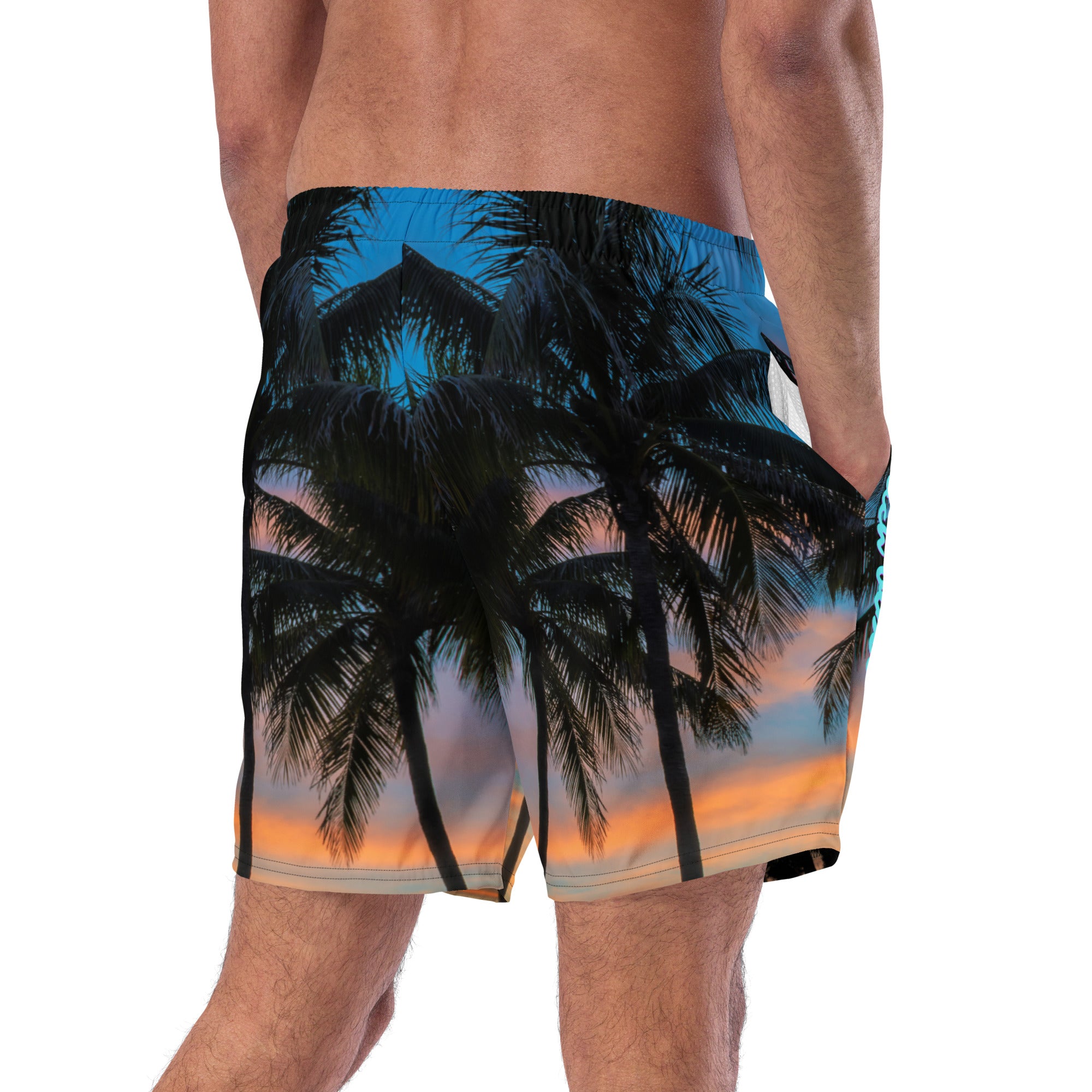 Rich Vibes Palm Tree Silhouette - All-Over Print Recycled Swim Trunks