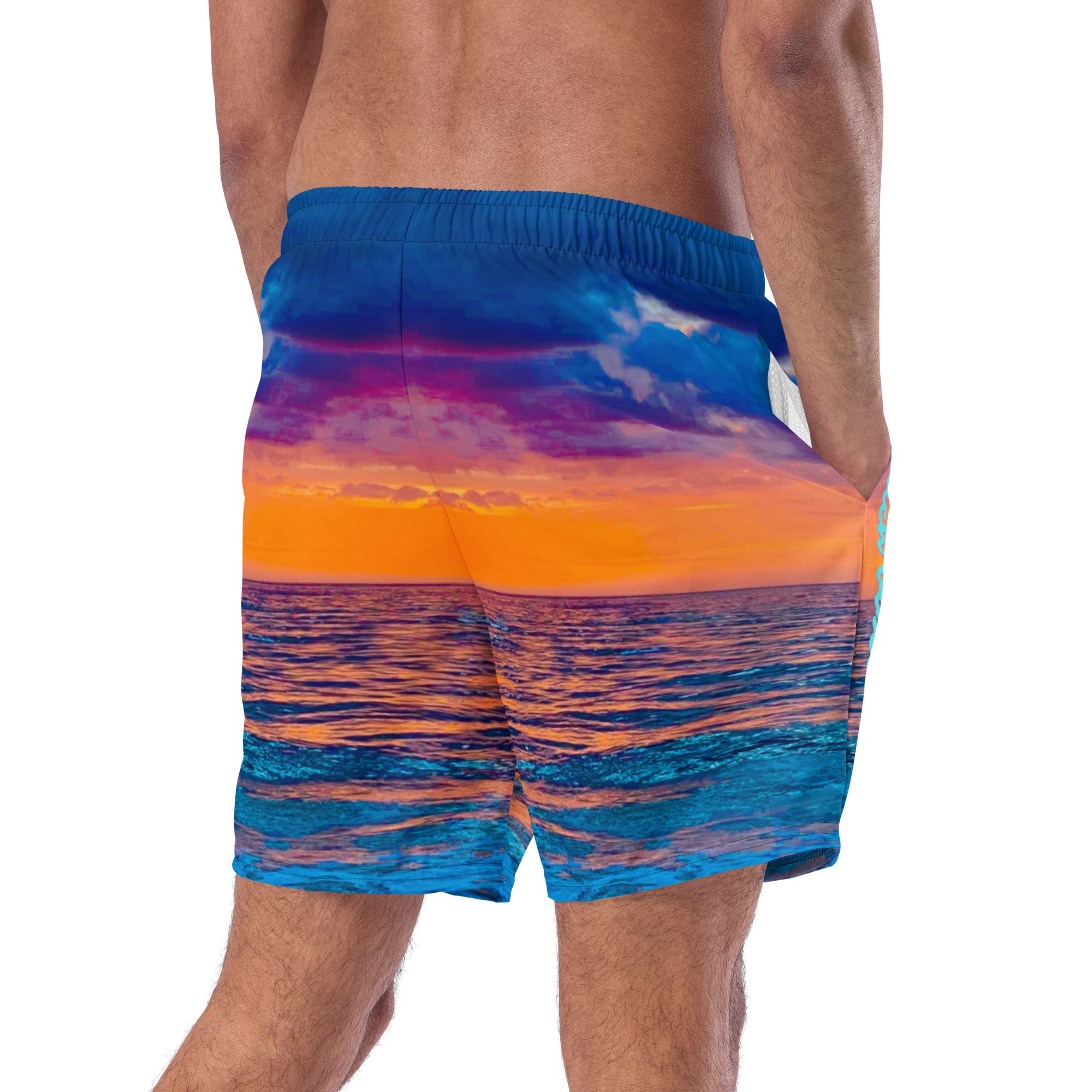 Rich Vibes Golden Blue Sunset - All-Over Print Recycled Swim Trunks