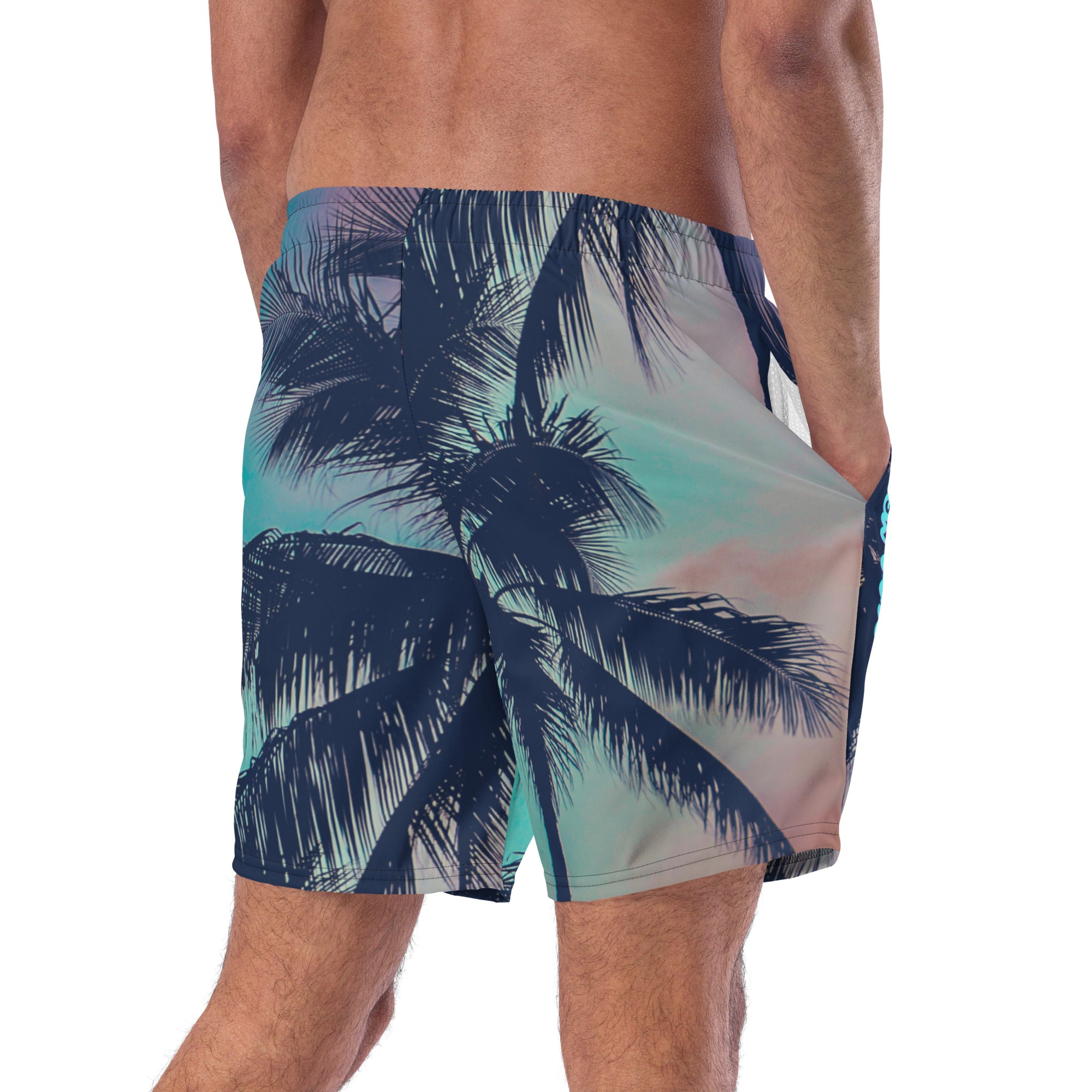 Rich Vibes Teal Blue Sunset - All-Over Print Recycled Swim Trunks