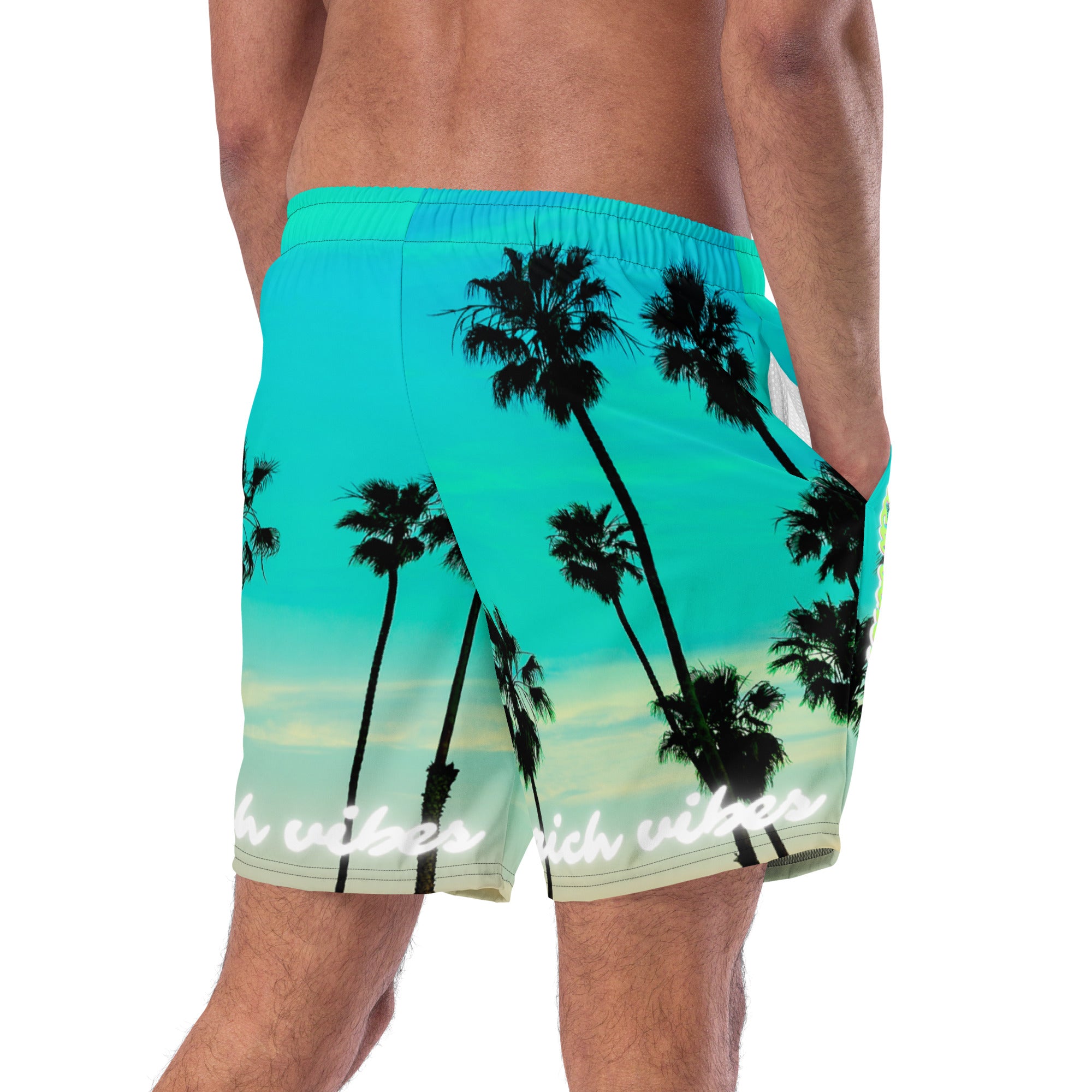 Rich Vibes Volt Turquoise Sunset - All-Over Print Recycled Swim Trunks
