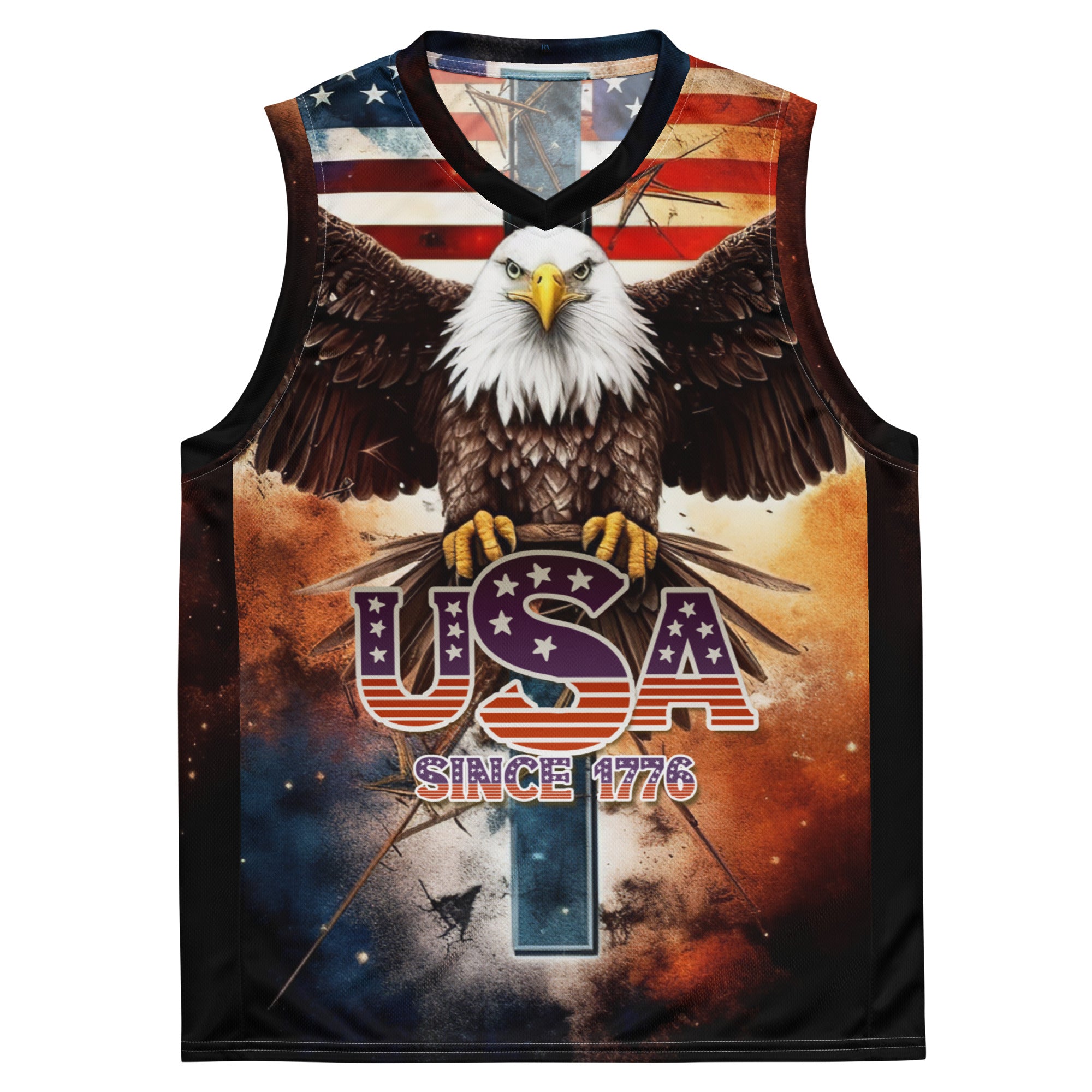 RV Brand Of The Brave USA Bald Eagle American Flag - Recycled basketball jersey