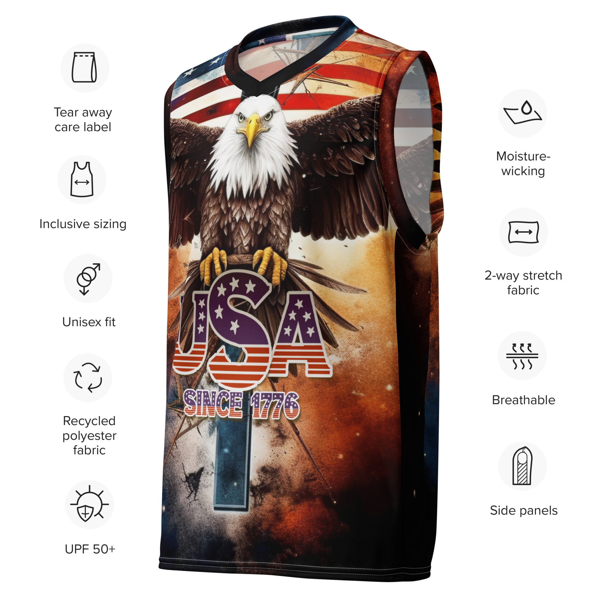 RV Brand Of The Brave USA Bald Eagle American Flag - Recycled basketball jersey