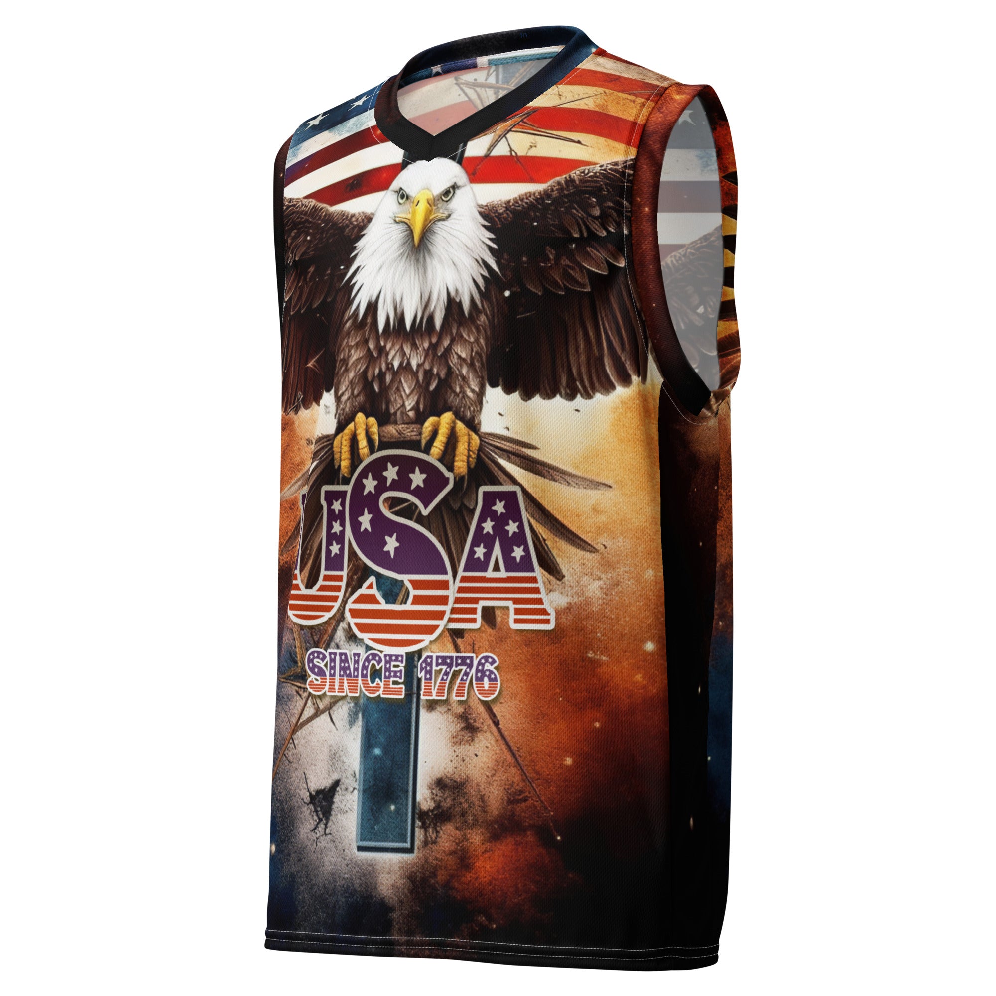RV Brand Of The Brave USA Bald Eagle American Flag - Recycled basketball jersey