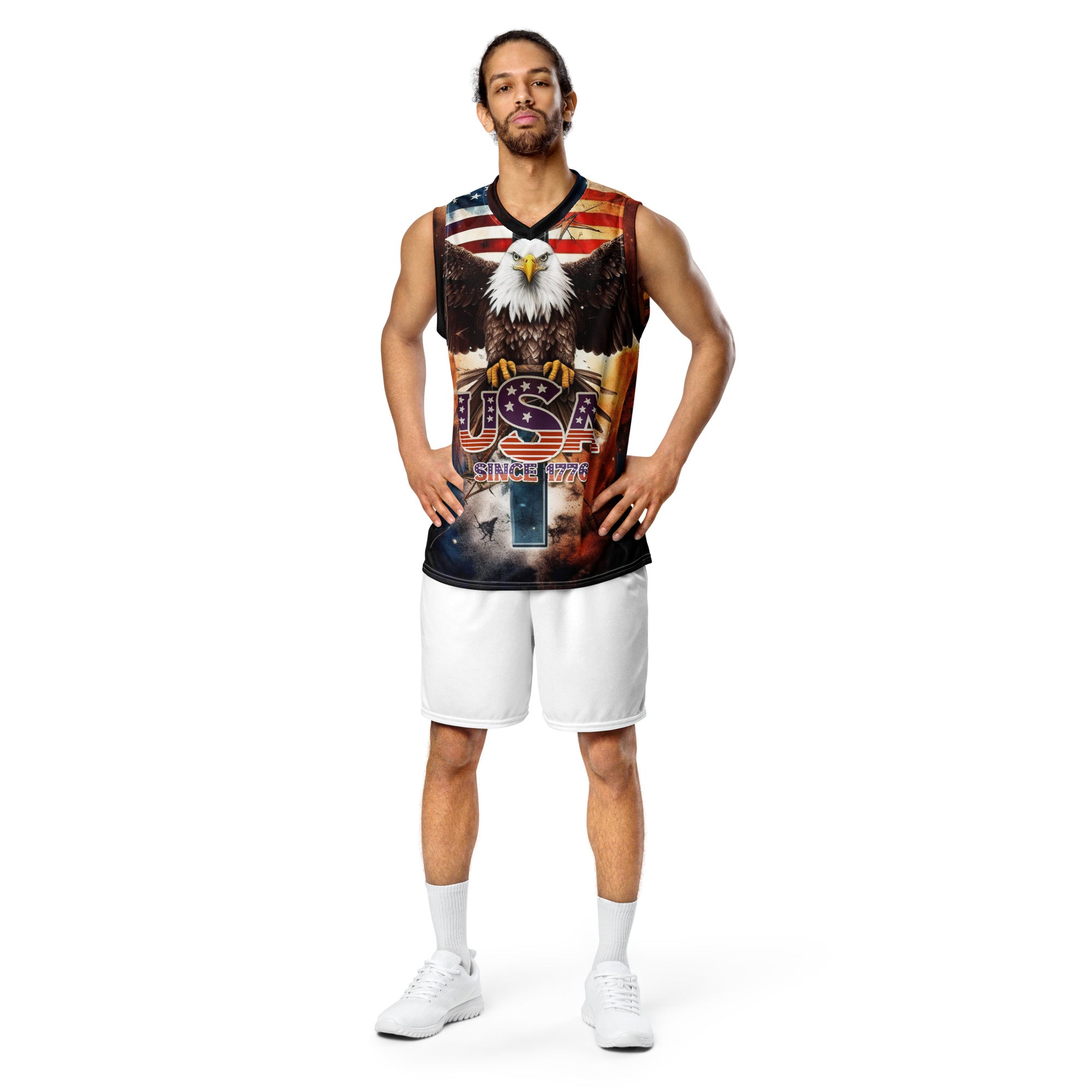 RV Brand Of The Brave USA Bald Eagle American Flag - Recycled basketball jersey