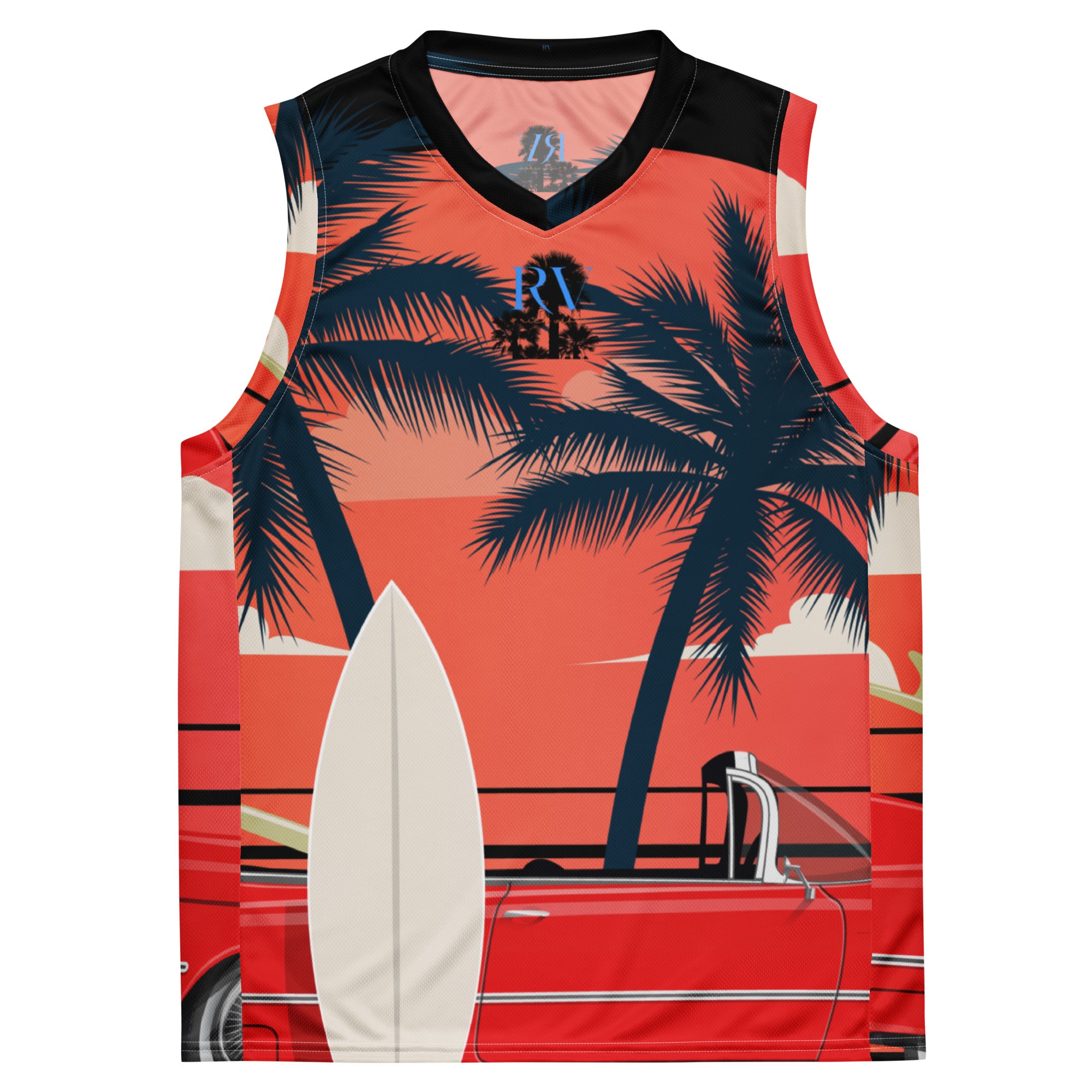 RV5 RR Surfs Up Sunset Classic - Recycled unisex basketball jersey