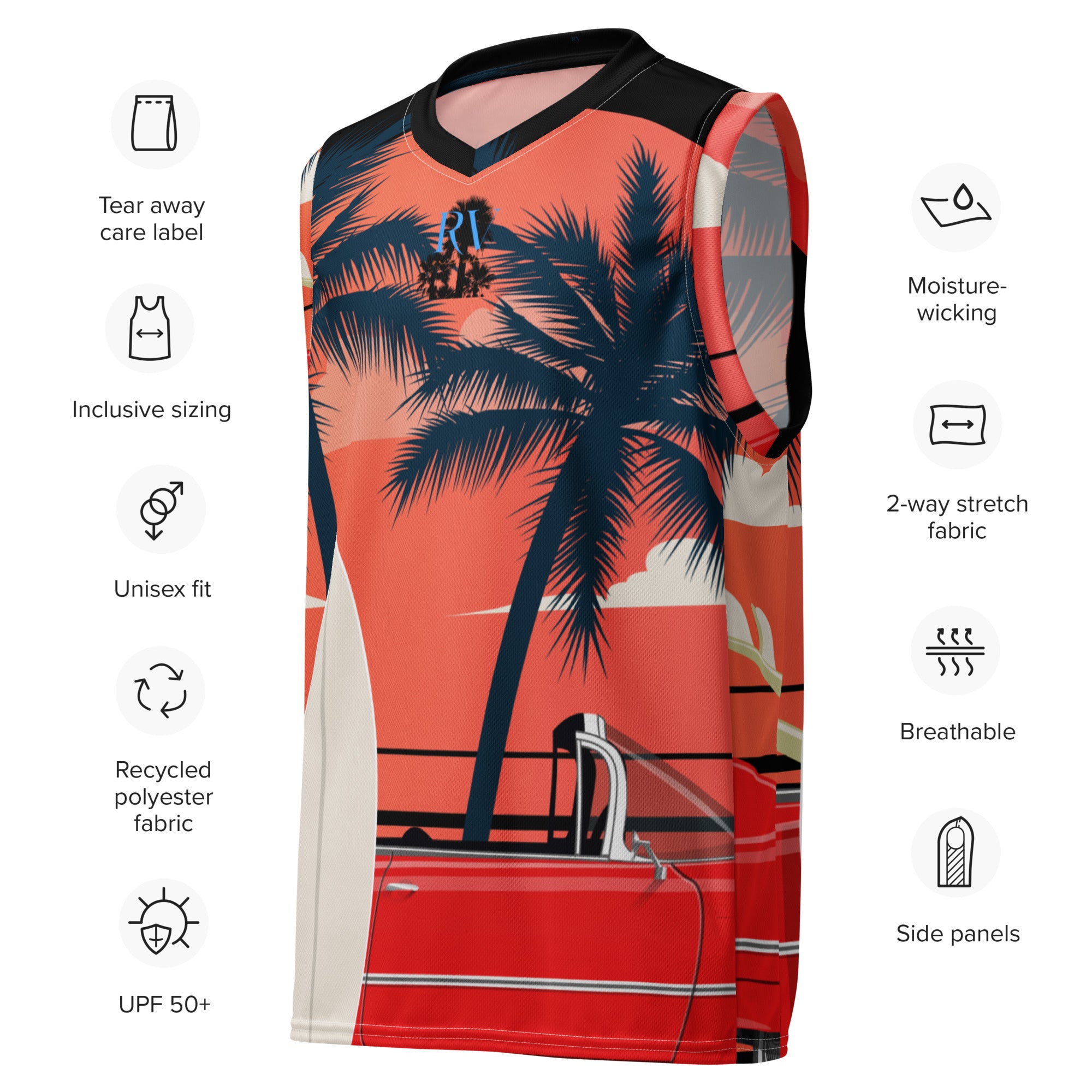 RV5 RR Surfs Up Sunset Classic - Recycled unisex basketball jersey
