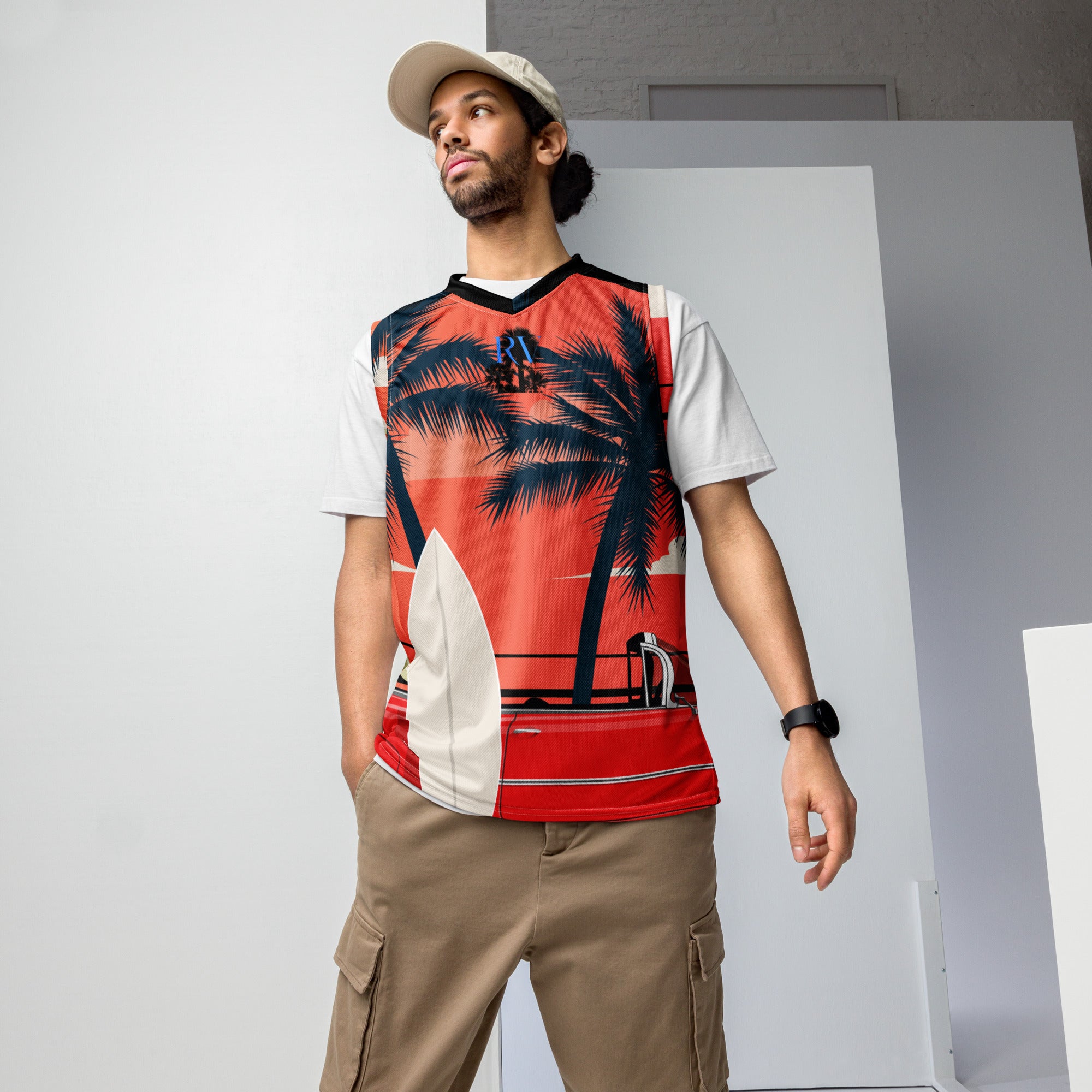 RV5 RR Surfs Up Sunset Classic - Recycled unisex basketball jersey